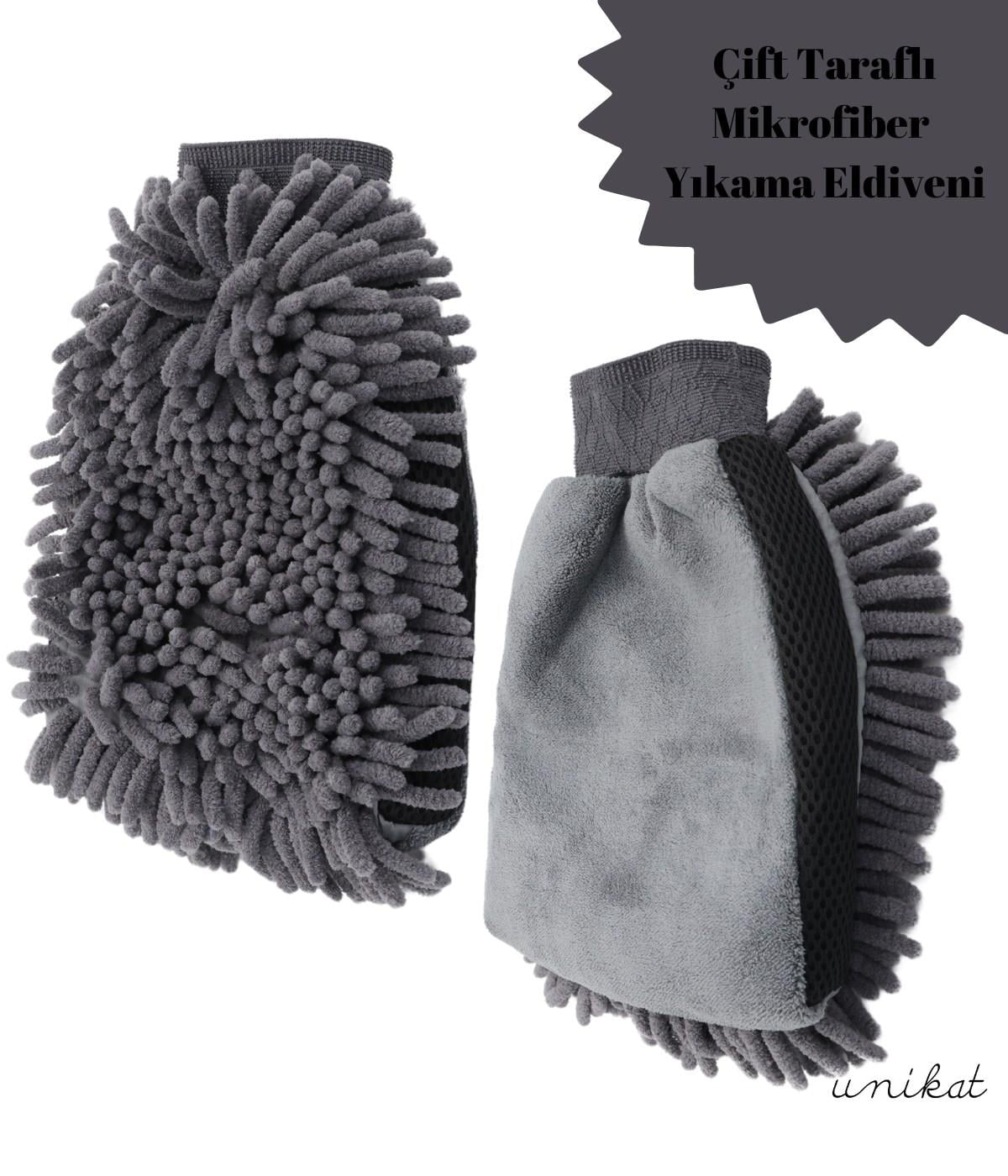BAYİ ÜRÜNÜ Çift Taraflı Mikrofiber Yıkama Eldiveni - Makarna ve Sünger Yüzeyli Gri 1 Adet