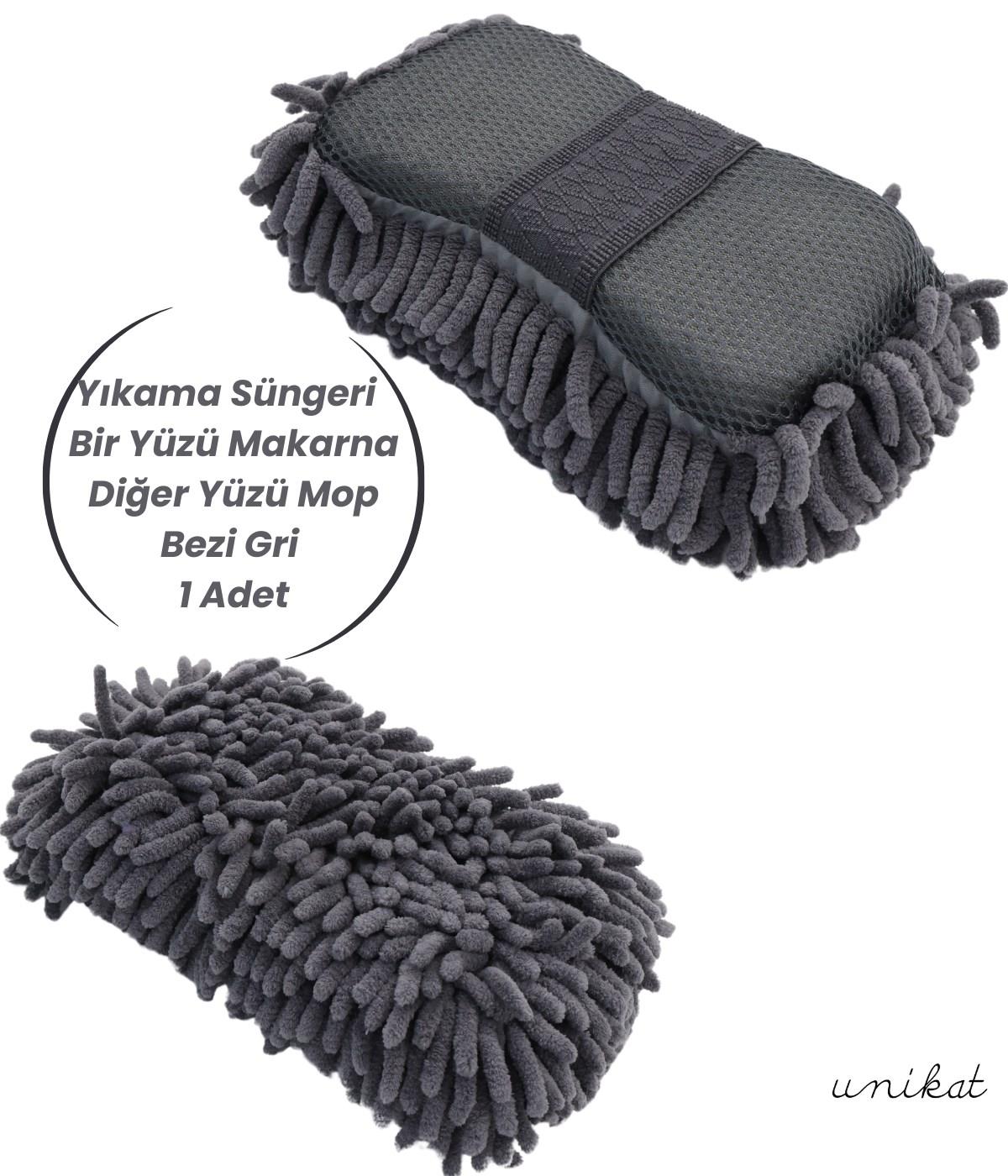 BAYİ ÜRÜNÜ Mikrofiber Araba Yıkama Süngeri – Bir Yüzü Makarna, Diğer Yüzü Mop Bezi Gri 1 Adet