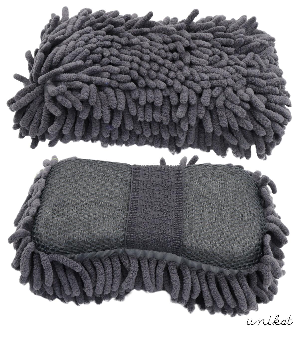 BAYİ ÜRÜNÜ Mikrofiber Araba Yıkama Süngeri – Bir Yüzü Makarna, Diğer Yüzü Mop Bezi Gri 1 Adet