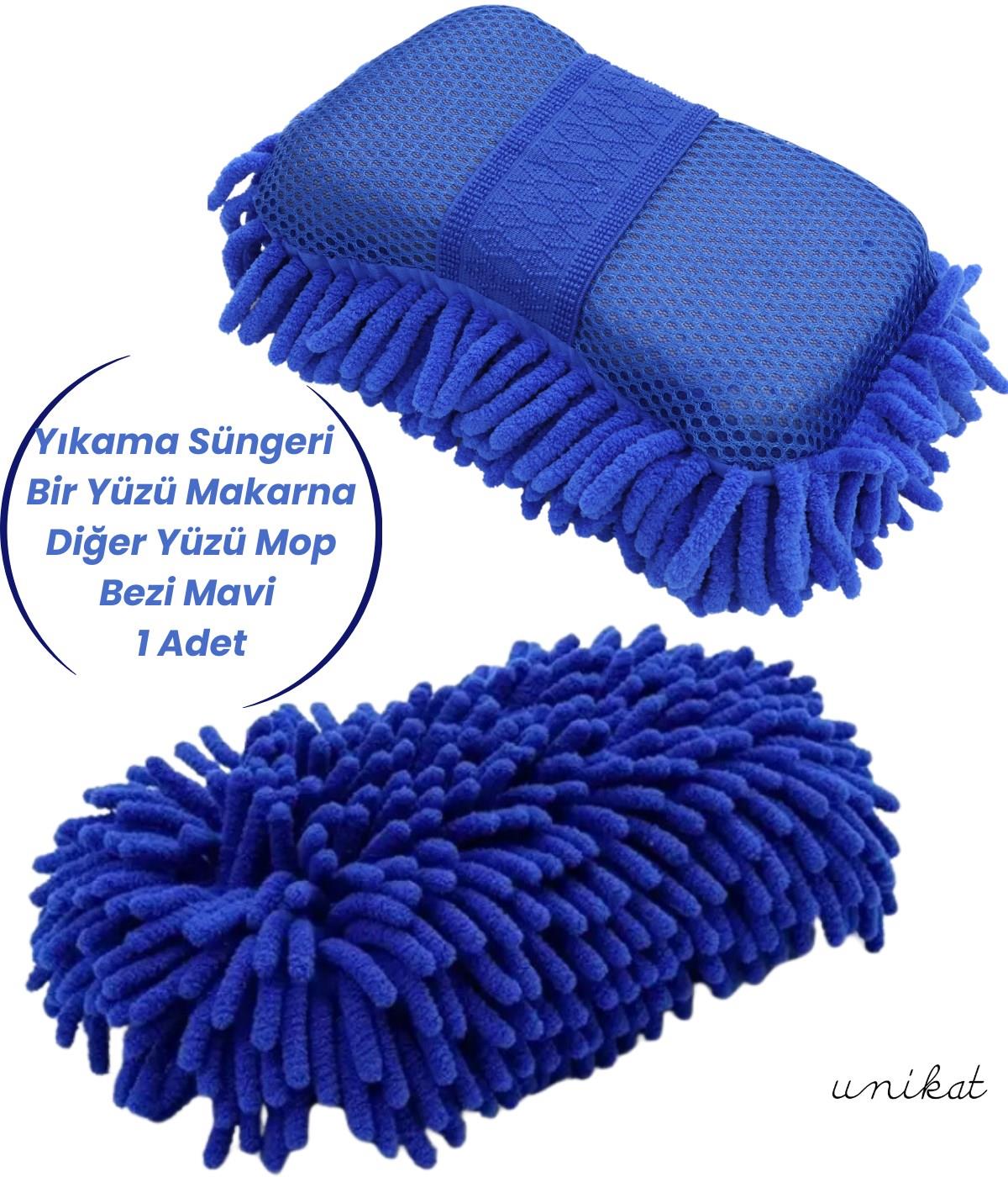 BAYİ ÜRÜNÜ Mikrofiber Araba Yıkama Süngeri – Bir Yüzü Makarna, Diğer Yüzü Mop Bezi Mavi 1 Adet