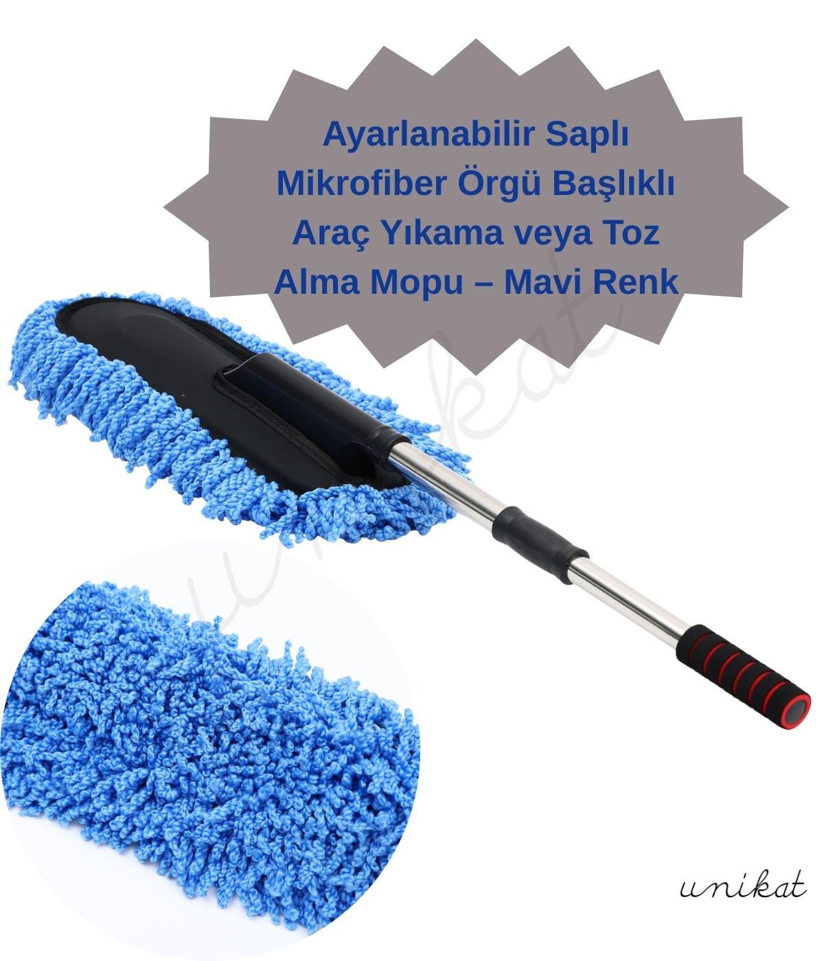 BAYİ ÜRÜNÜ Mikrofiber Örgü Başlıklı Araç Yıkama ve Toz Alma Mopu – Mavi Renk