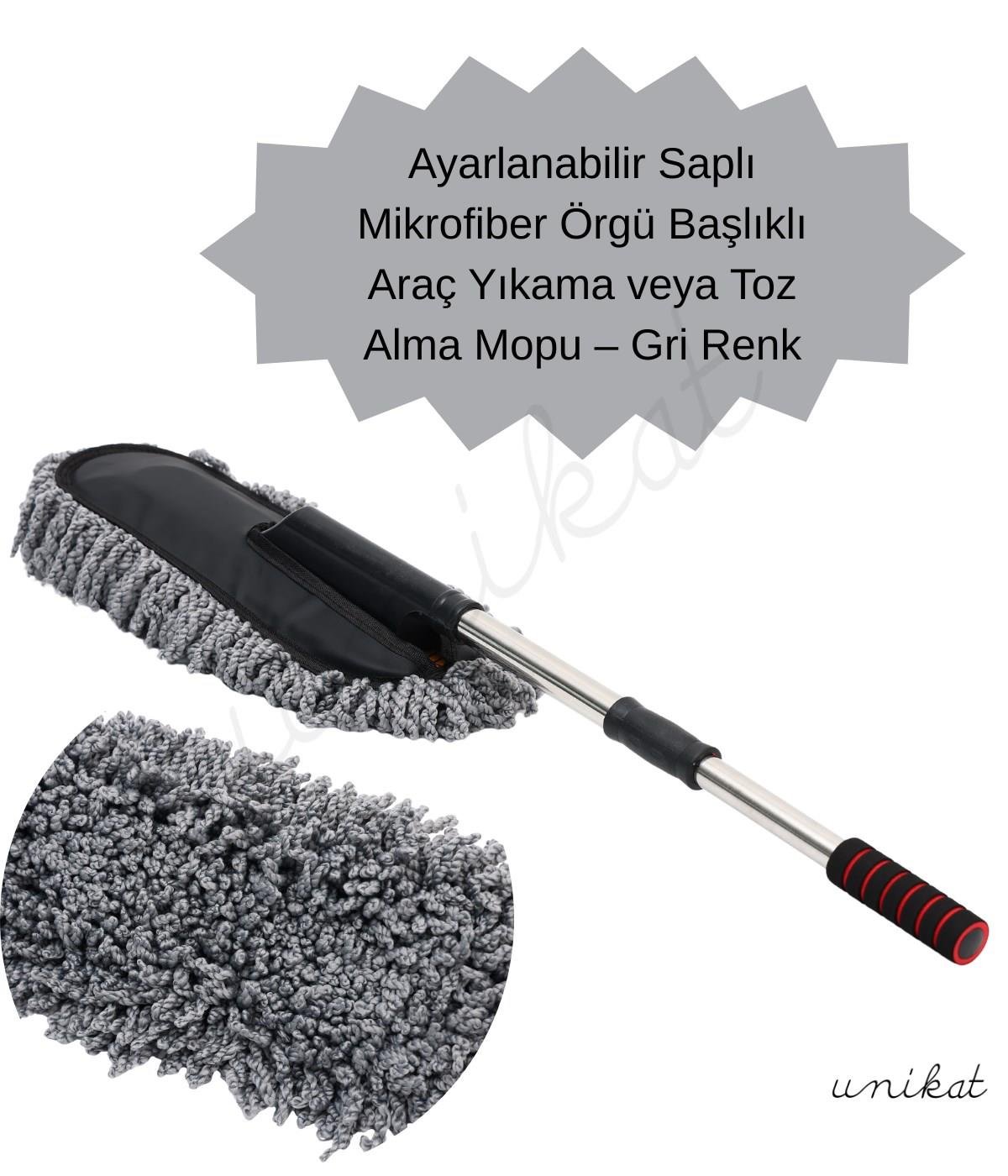 BAYİ ÜRÜNÜ Mikrofiber Örgü Başlıklı Araç Yıkama ve Toz Alma Mopu – Gri Renk