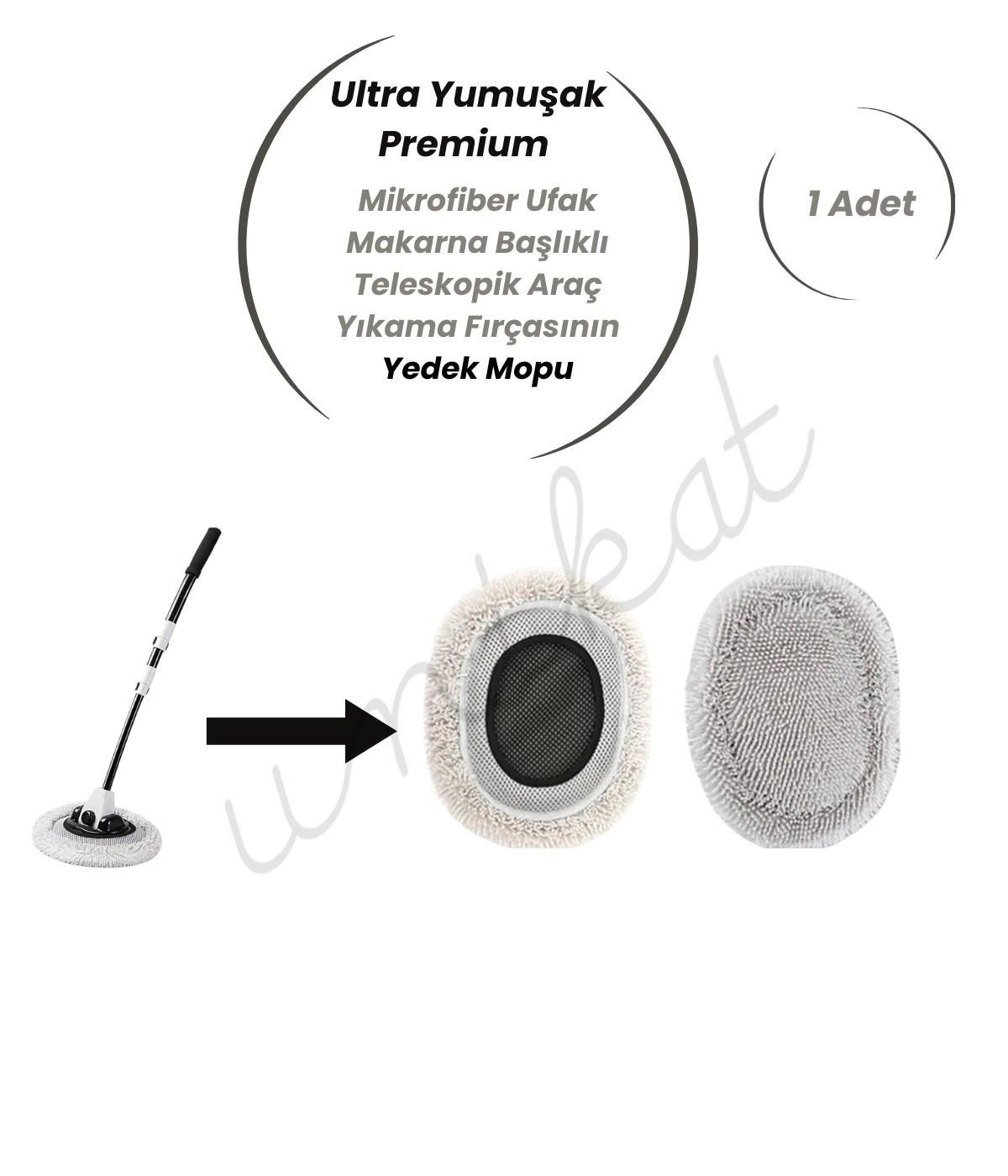 BAYİ ÜRÜNÜ  Mikrofiber Ufak Makarna Başlıklı Teleskopik Araç Yıkama Fırçasının Yedek Mopu 1 Adet