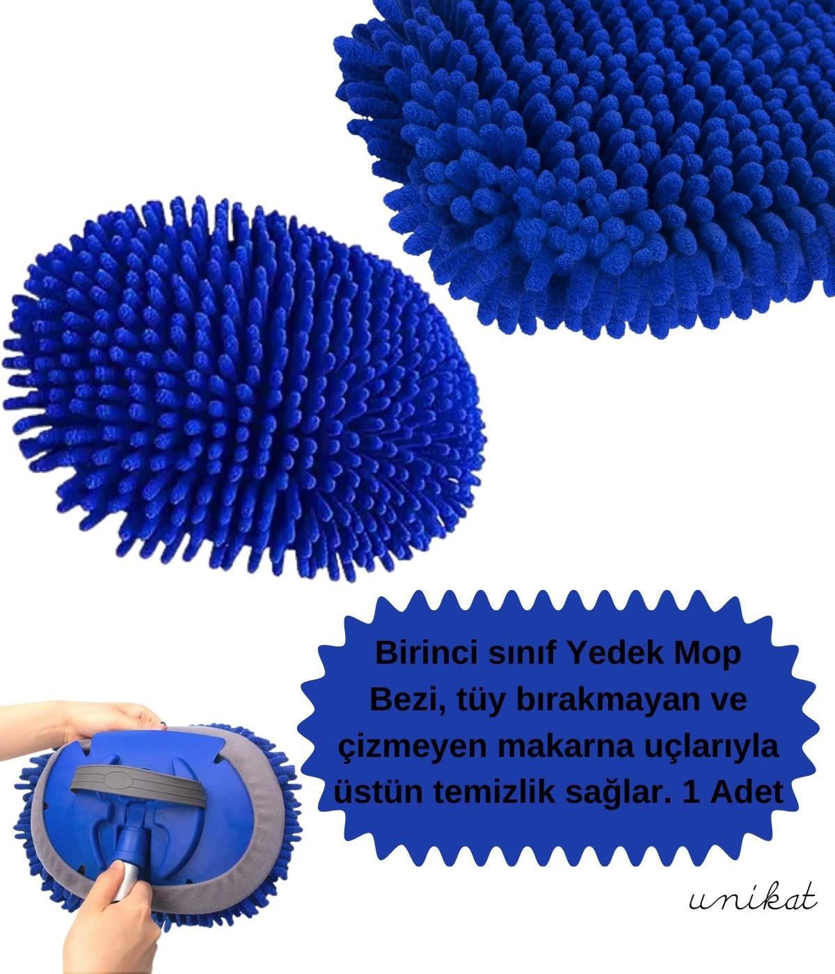 BAYİ ÜRÜNÜ Teleskopik Mikrofiber Araç Yıkama Fırçası Yedek Mop Başlığı Mavi 1 Adet