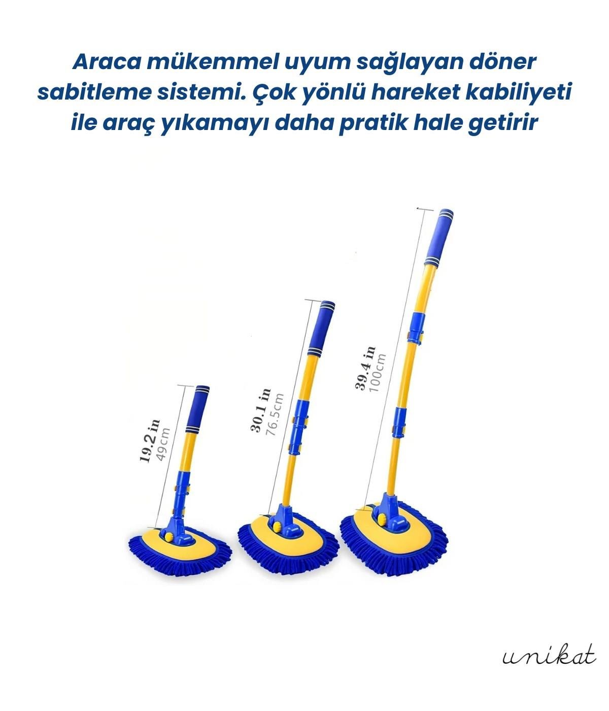 BAYİ ÜRÜNÜ Teleskopik Saplı Yıkama Süpürgesi Makarna Uçlu–Yaylı Mikrofiber Fırça -Sarı Mavi  1 Adet