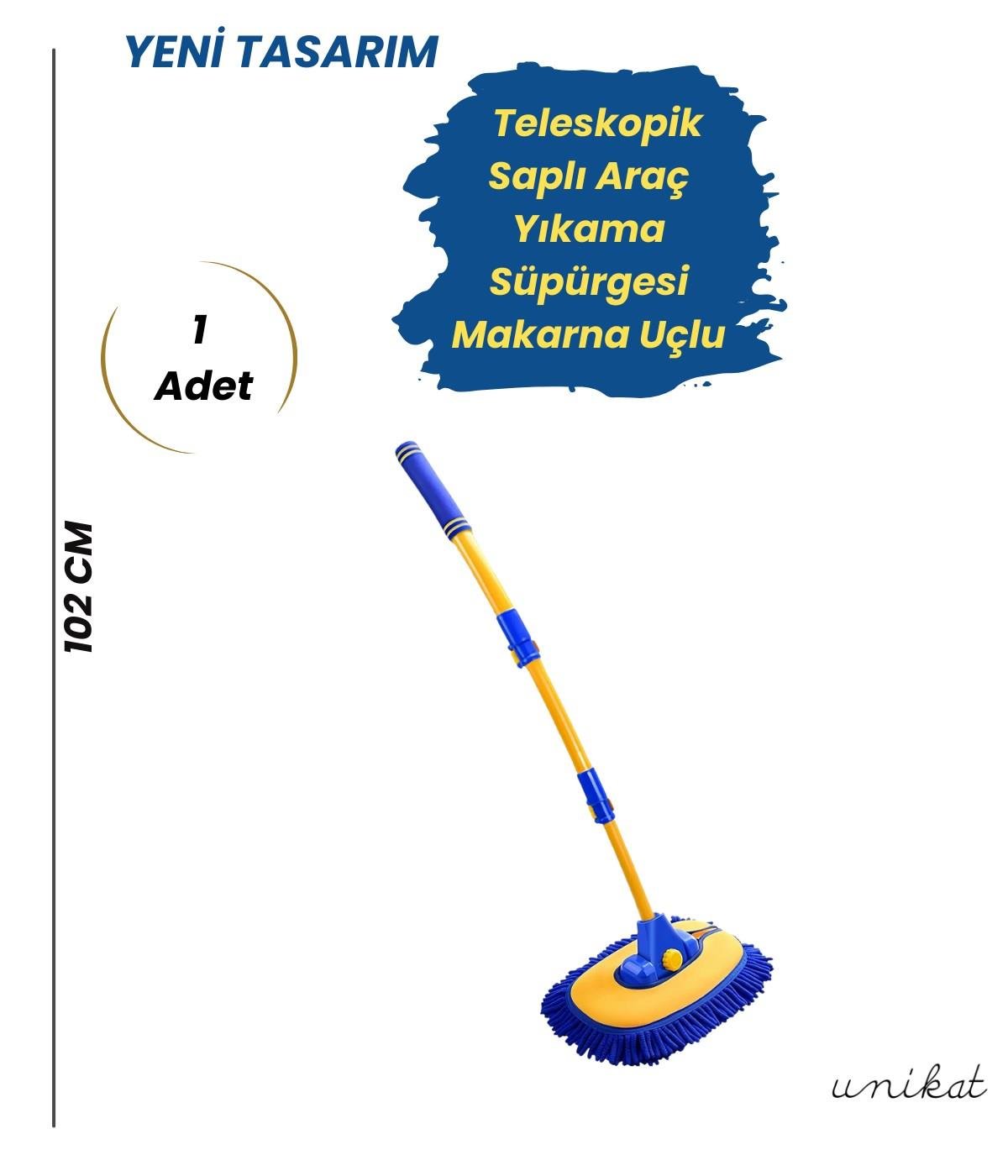 BAYİ ÜRÜNÜ Teleskopik Saplı Yıkama Süpürgesi Makarna Uçlu–Yaylı Mikrofiber Fırça -Sarı Mavi  1 Adet