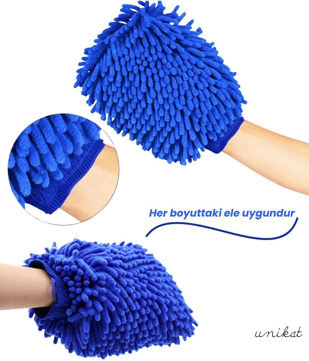BAYİ ÜRÜNÜ Ultra Yumuşak Mikrofiber Yıkama Eldiveni - Çift Yönlü Makarna Mavi 1 Adet