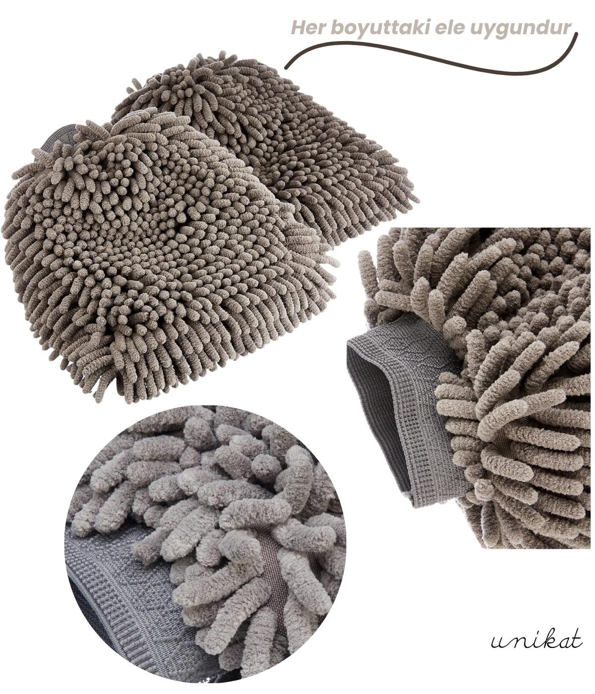 BAYİ ÜRÜNÜ Ultra Yumuşak Mikrofiber Yıkama Eldiveni - Çift Yönlü Makarna Gri 1 Adet
