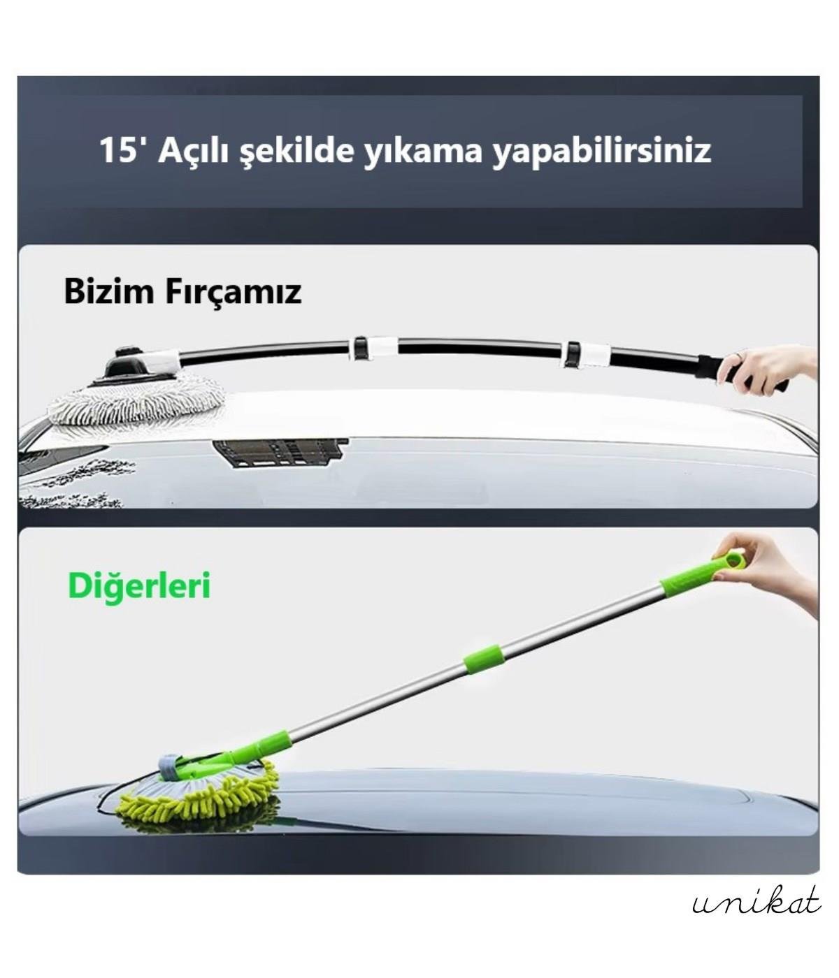 BAYİ ÜRÜNÜ Ultra Yumuşak Premium Mikrofiber Ufak Makarna Başlıklı Teleskopik Araç Yıkama Mopu 1 Adet