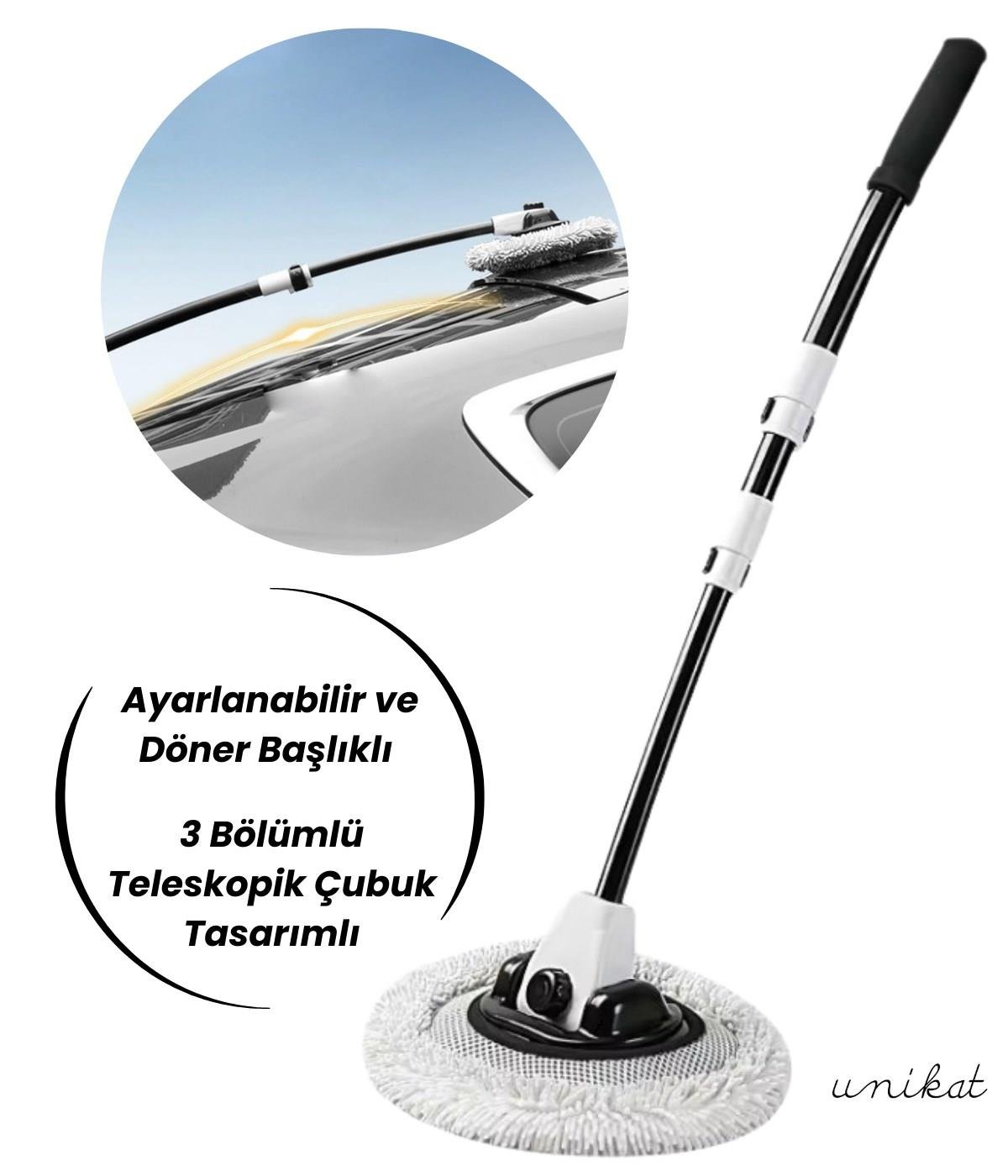 BAYİ ÜRÜNÜ Ultra Yumuşak Premium Mikrofiber Ufak Makarna Başlıklı Teleskopik Araç Yıkama Mopu 1 Adet