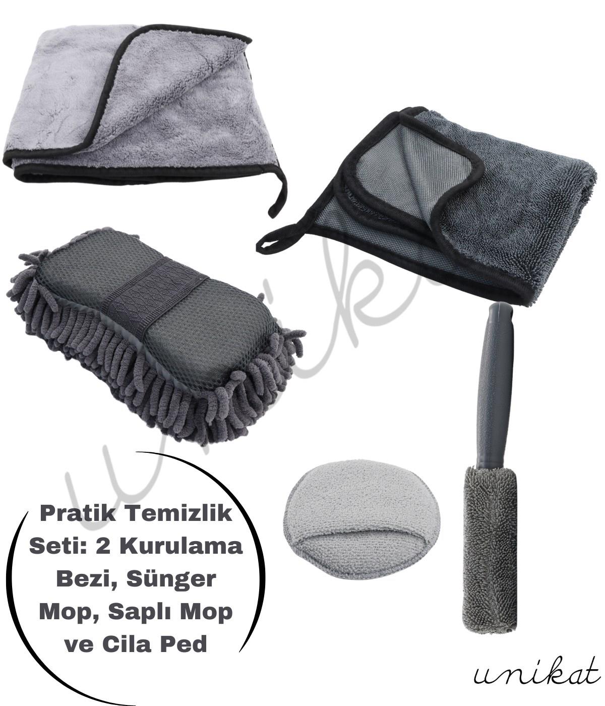 Pratik Temizlik Seti 2 Farklı Kurulama Bezi, Sünger Mop, Saplı Jant Mopu ve Mikrofiber Aplikatör