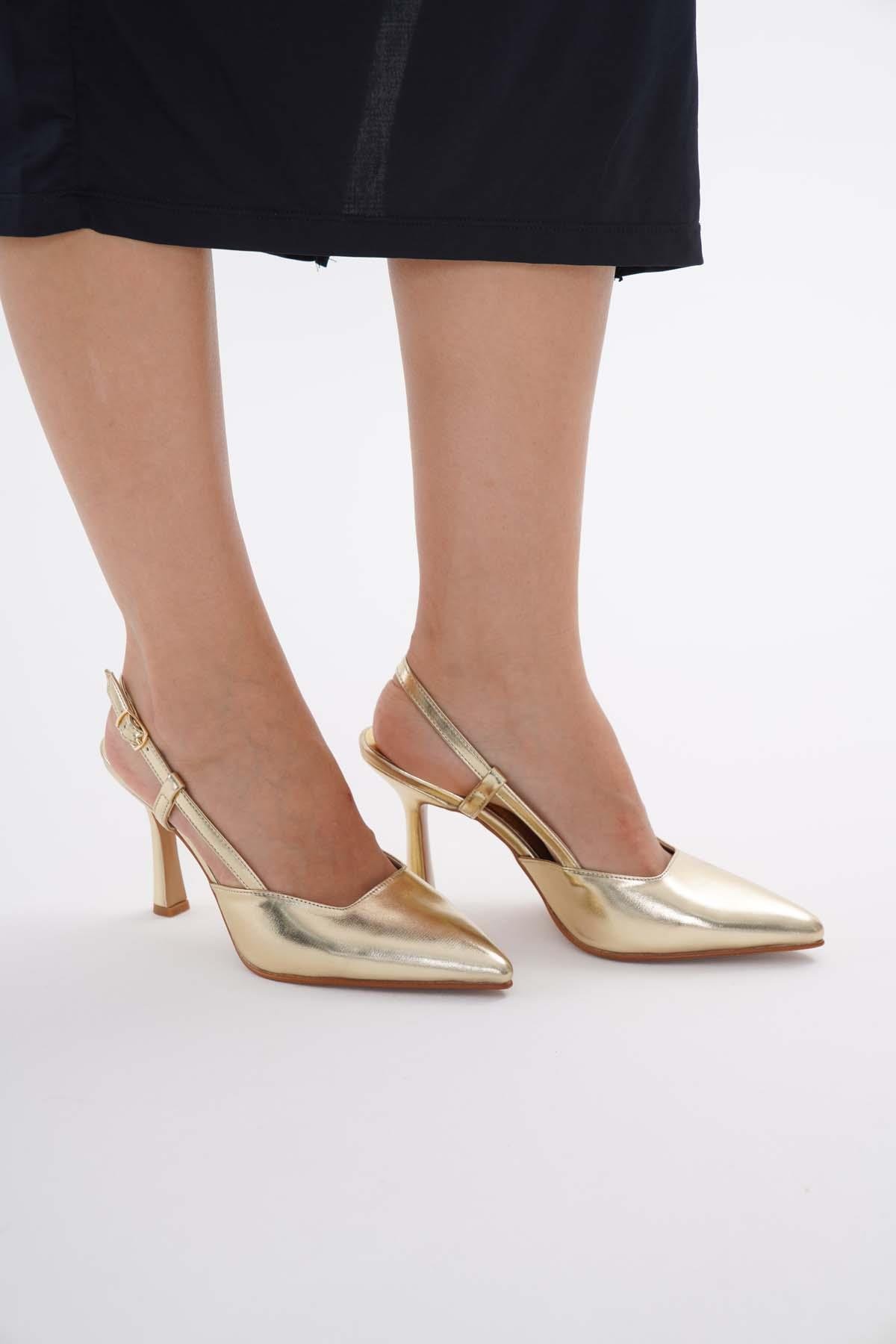 Golden heel 8.5 cm gold arkası açık topuklu stiletto ayakkabı