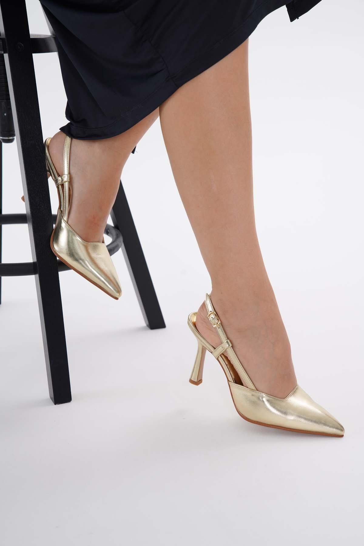 Golden heel 8.5 cm gold arkası açık topuklu stiletto ayakkabı