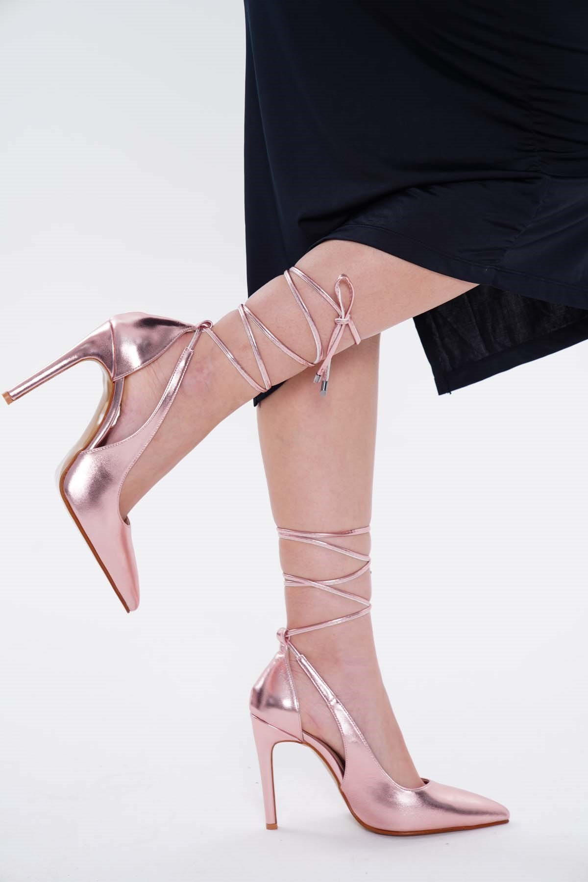 La limar 10.5 Cm Bilekten Bağlamalı Rose Stiletto Topuklu Ayakkabı 2194