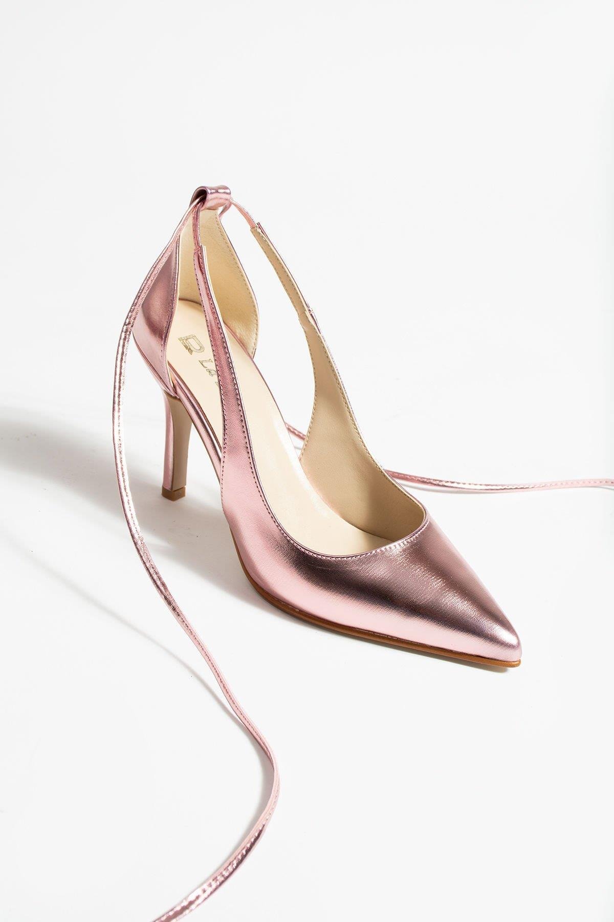 La limar 8.5 cm rose ipli bilekten bağlamalı stiletto topuklu ayakkabı 2173