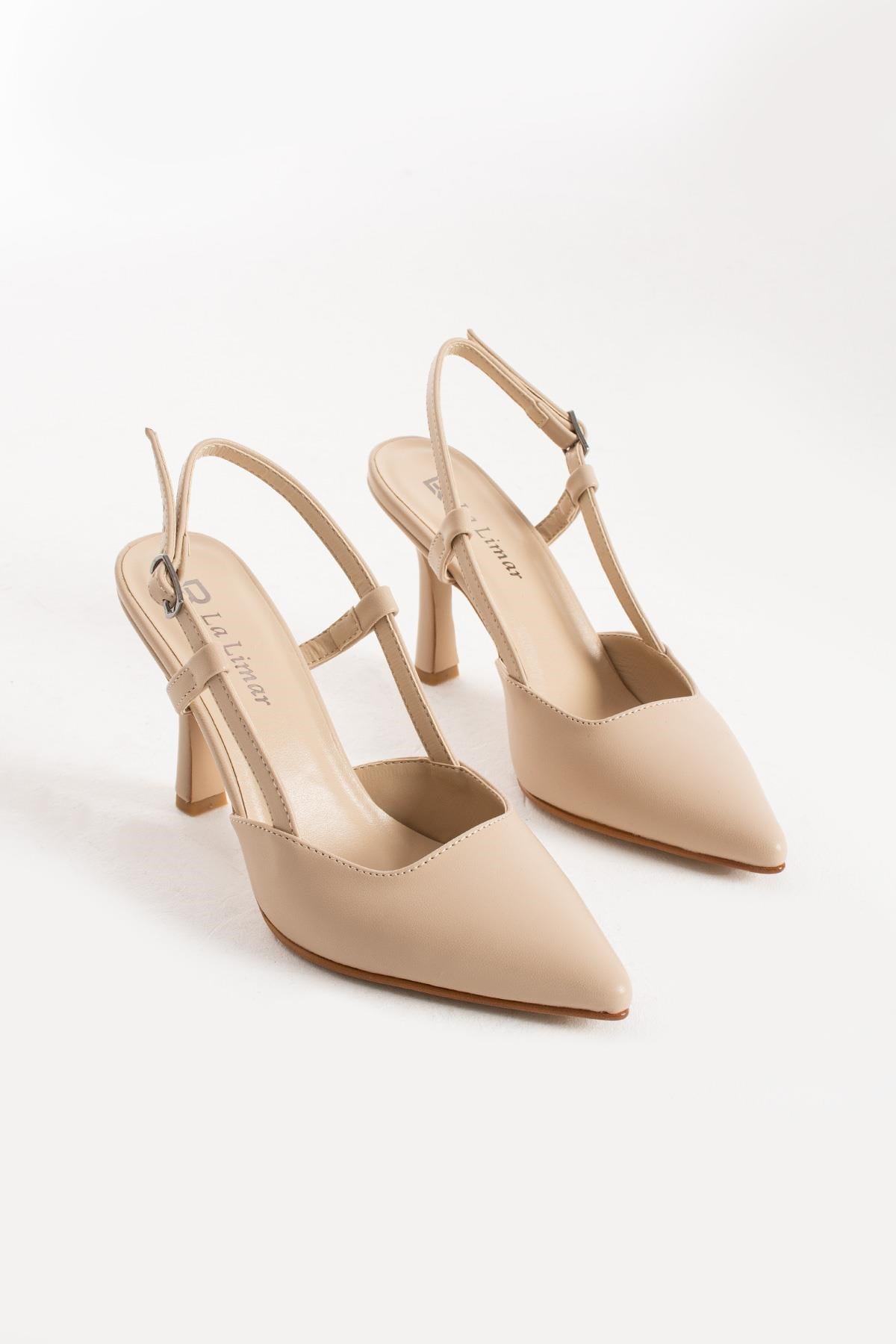 La limar 8.5 cm nude arkası açık topuklu stiletto ayakkabı