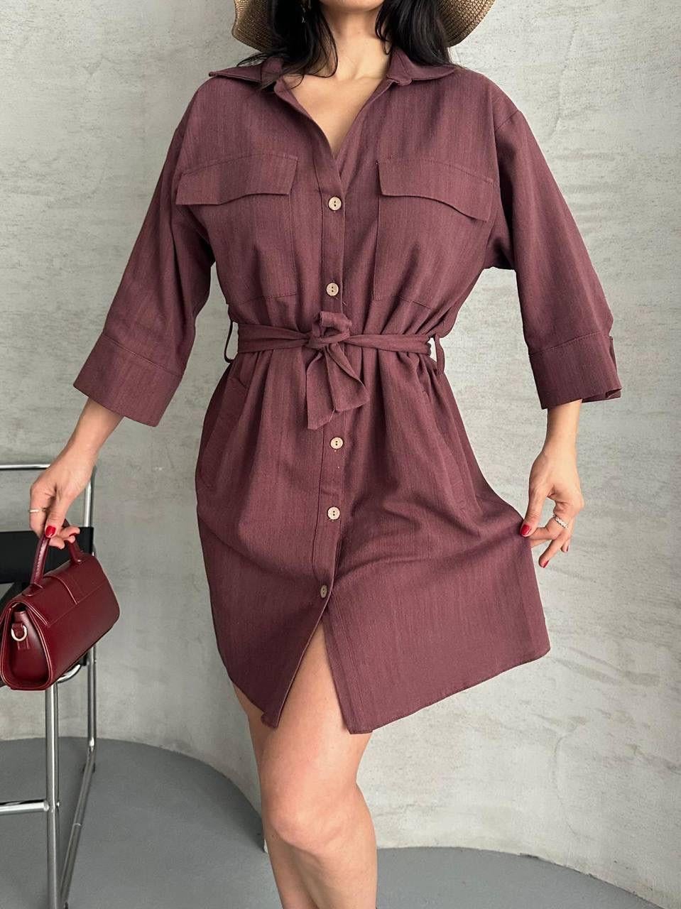 Bordo Keten Elbise