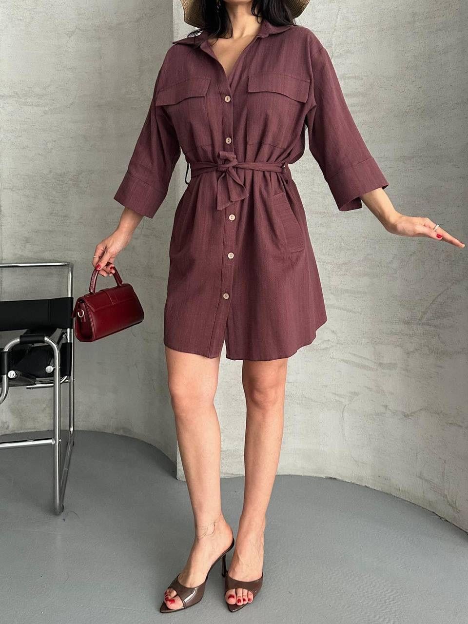 Bordo Keten Elbise