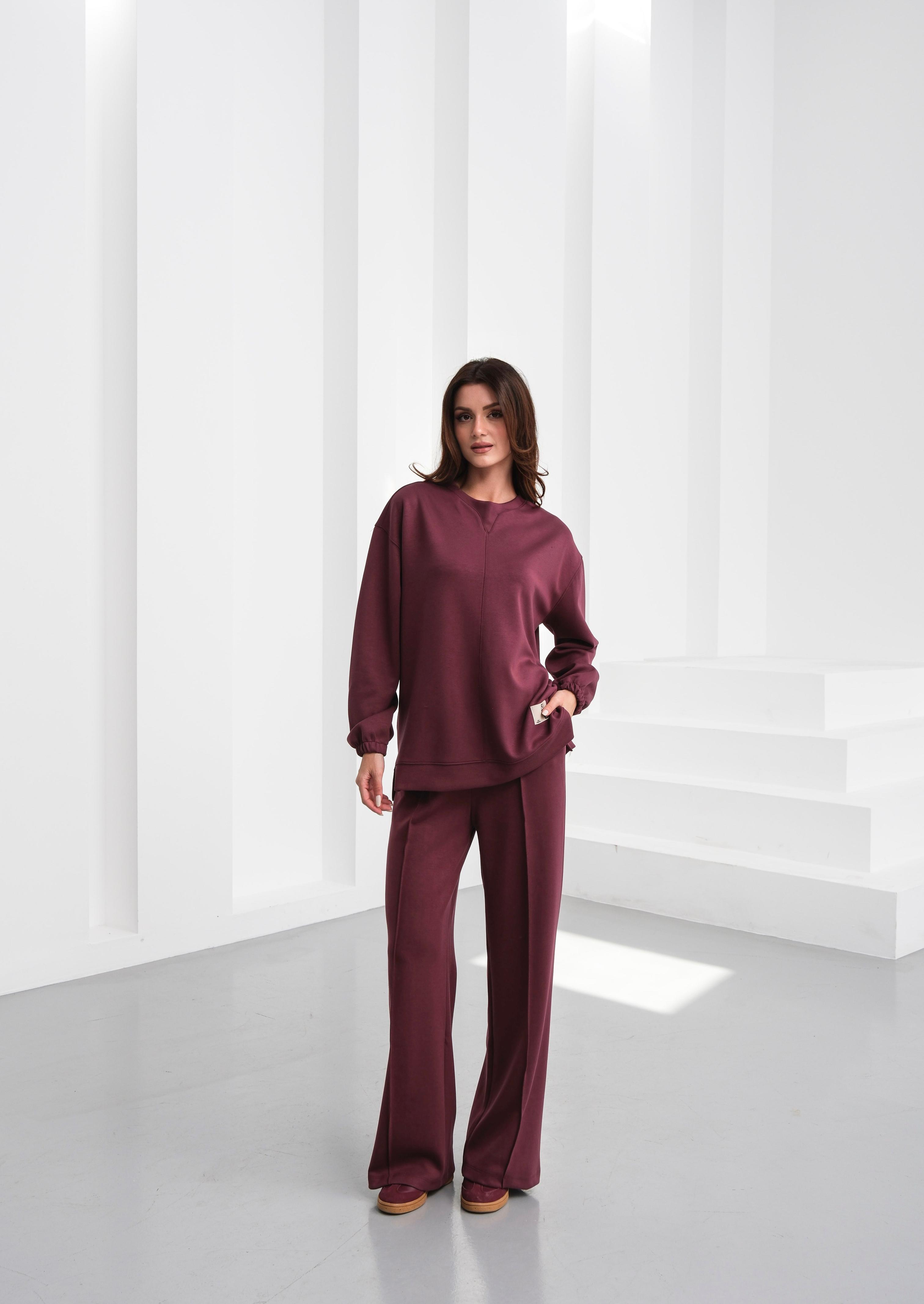 Detaylı Viskon Kumaşlı Takım Bordo