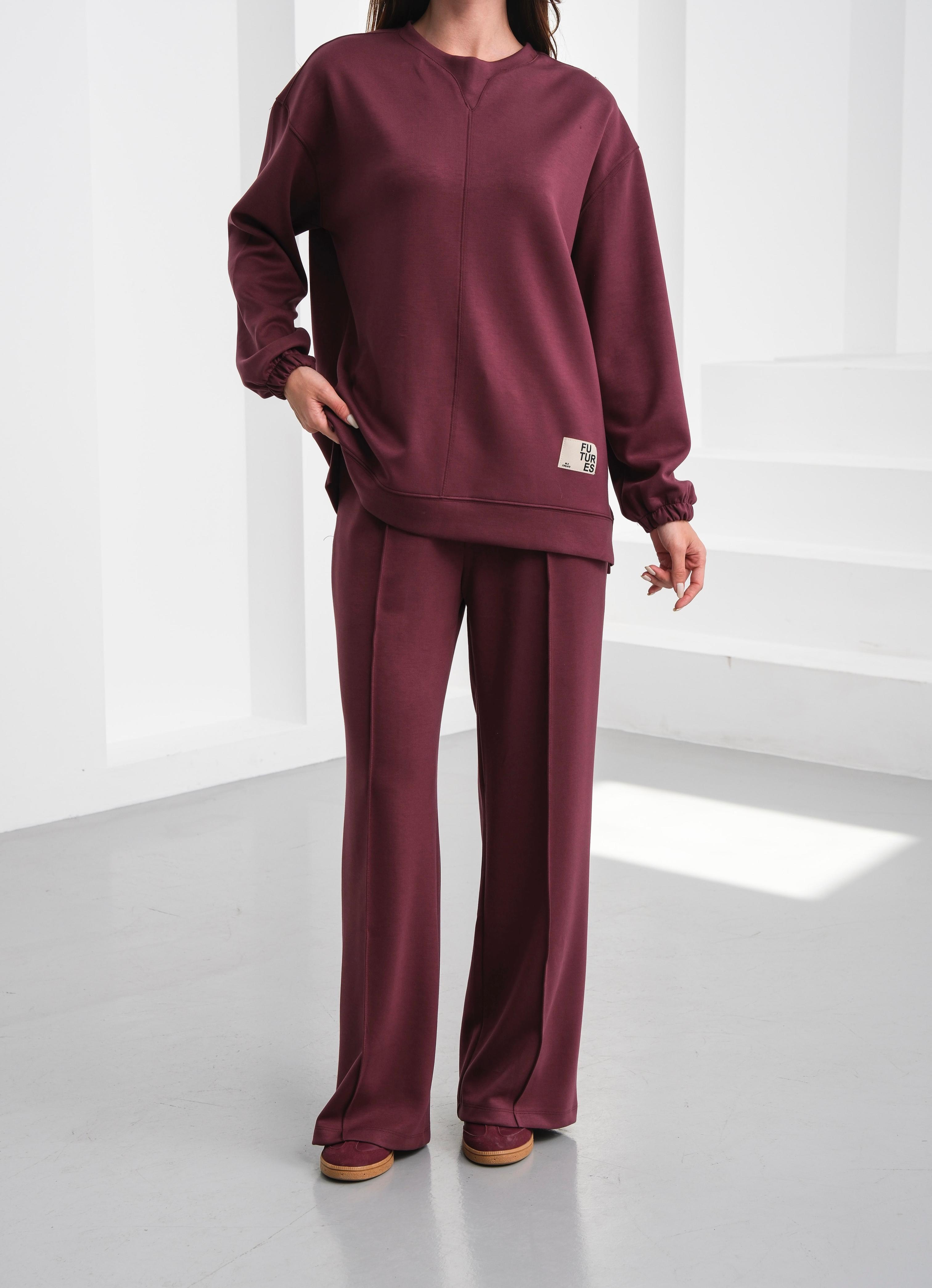 Detaylı Viskon Kumaşlı Takım Bordo