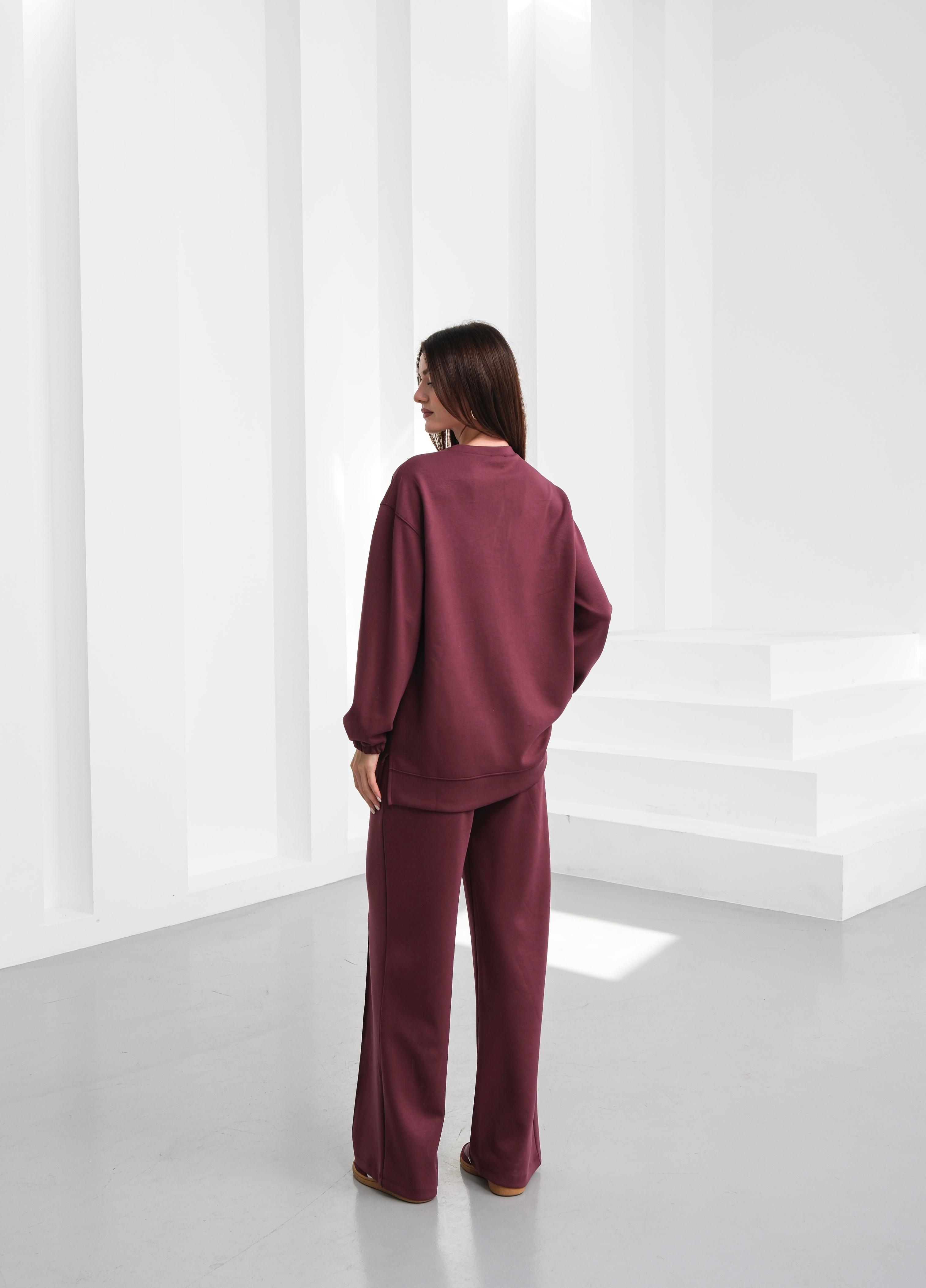 Detaylı Viskon Kumaşlı Takım Bordo
