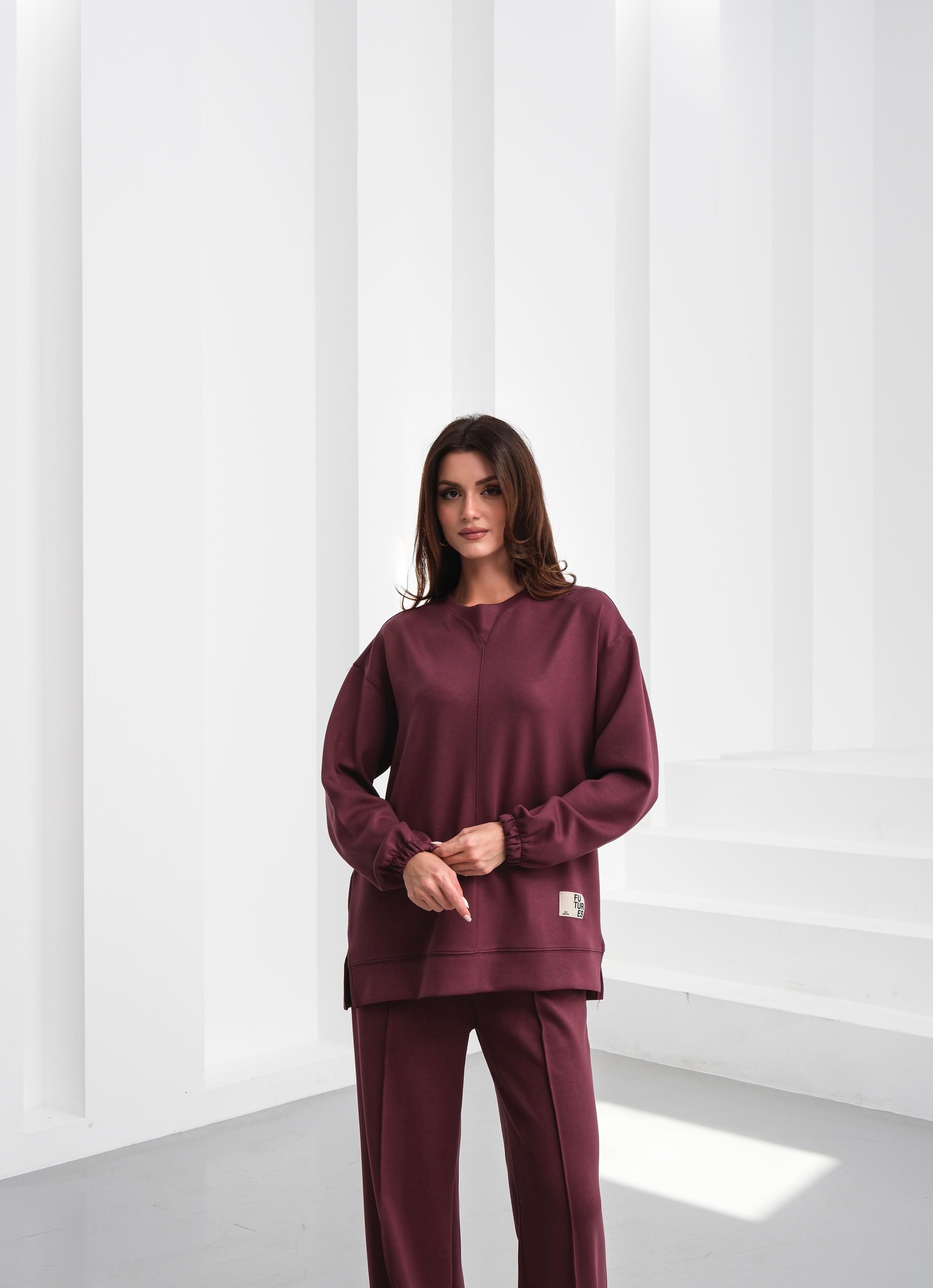 Detaylı Viskon Kumaşlı Takım Bordo