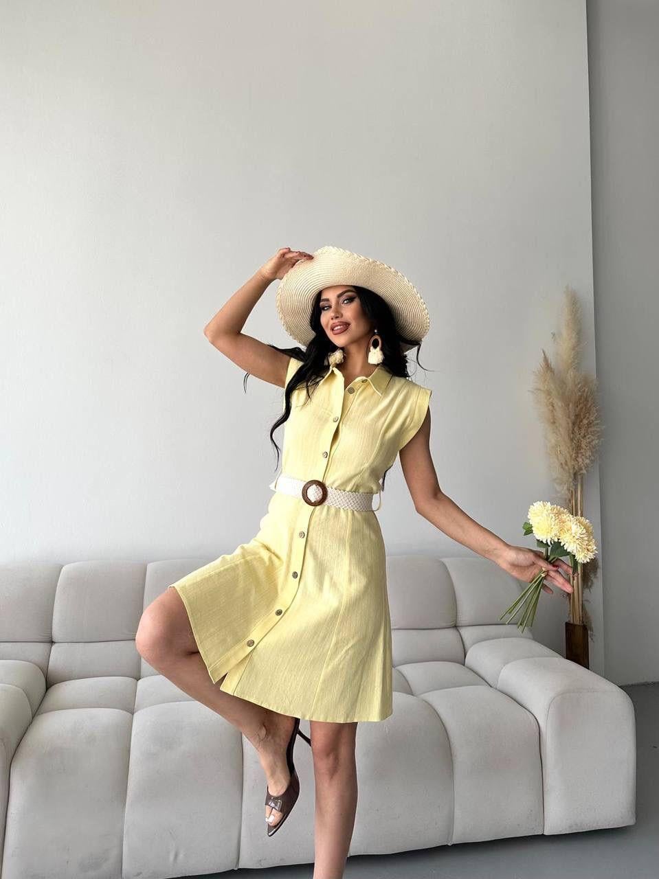 Keten Sarı Elbise