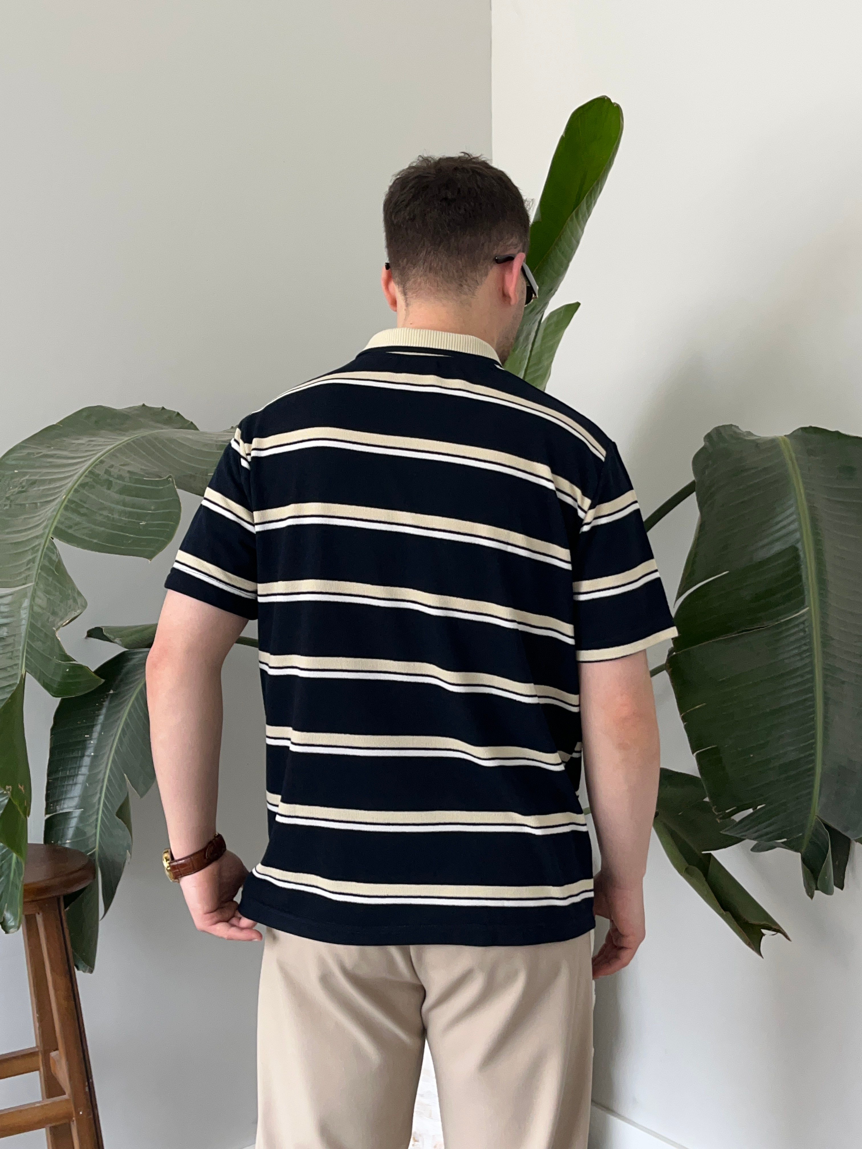Basic Lacivert  Çizgili Polo Tişört 