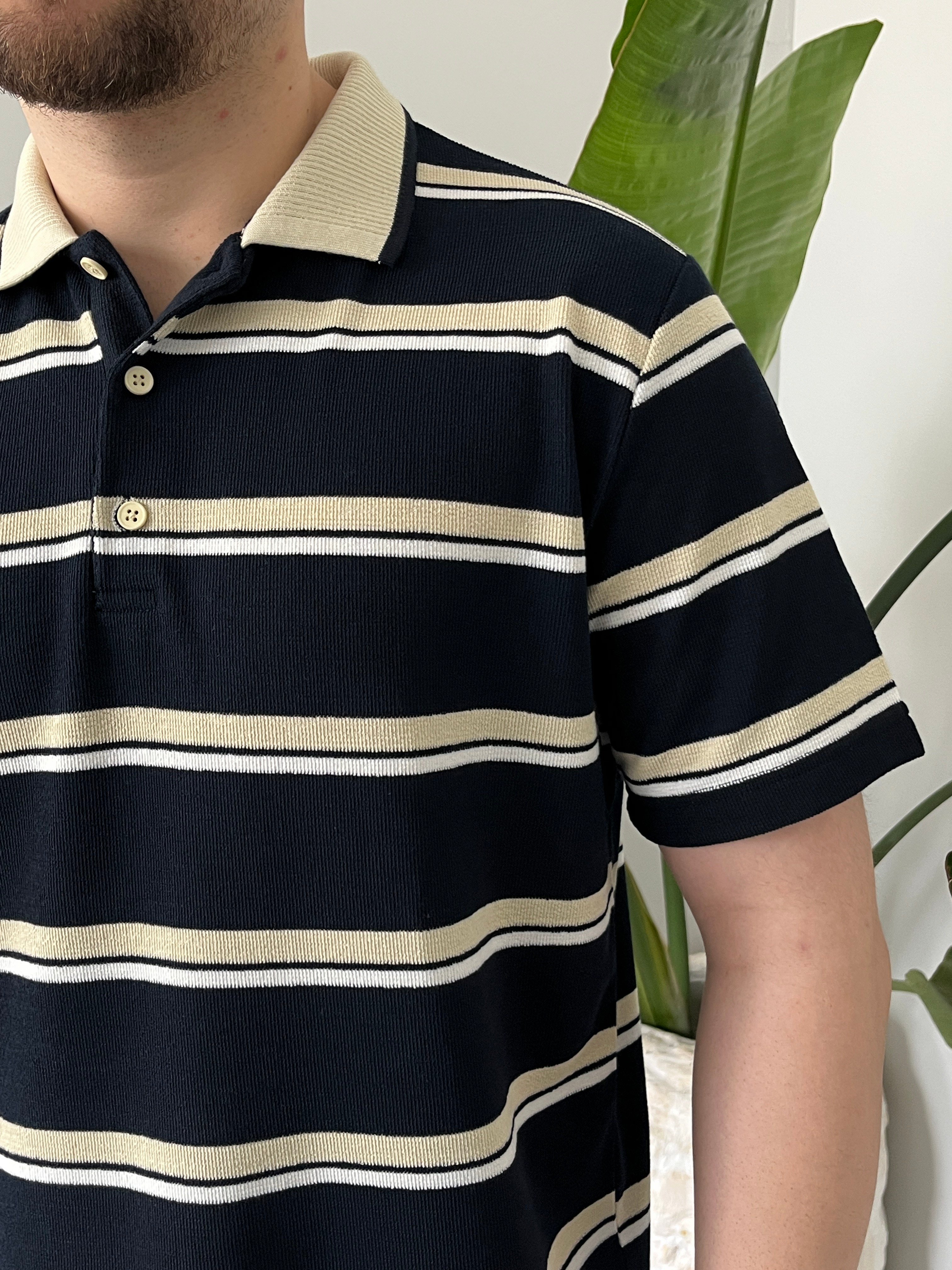 Basic Lacivert  Çizgili Polo Tişört 