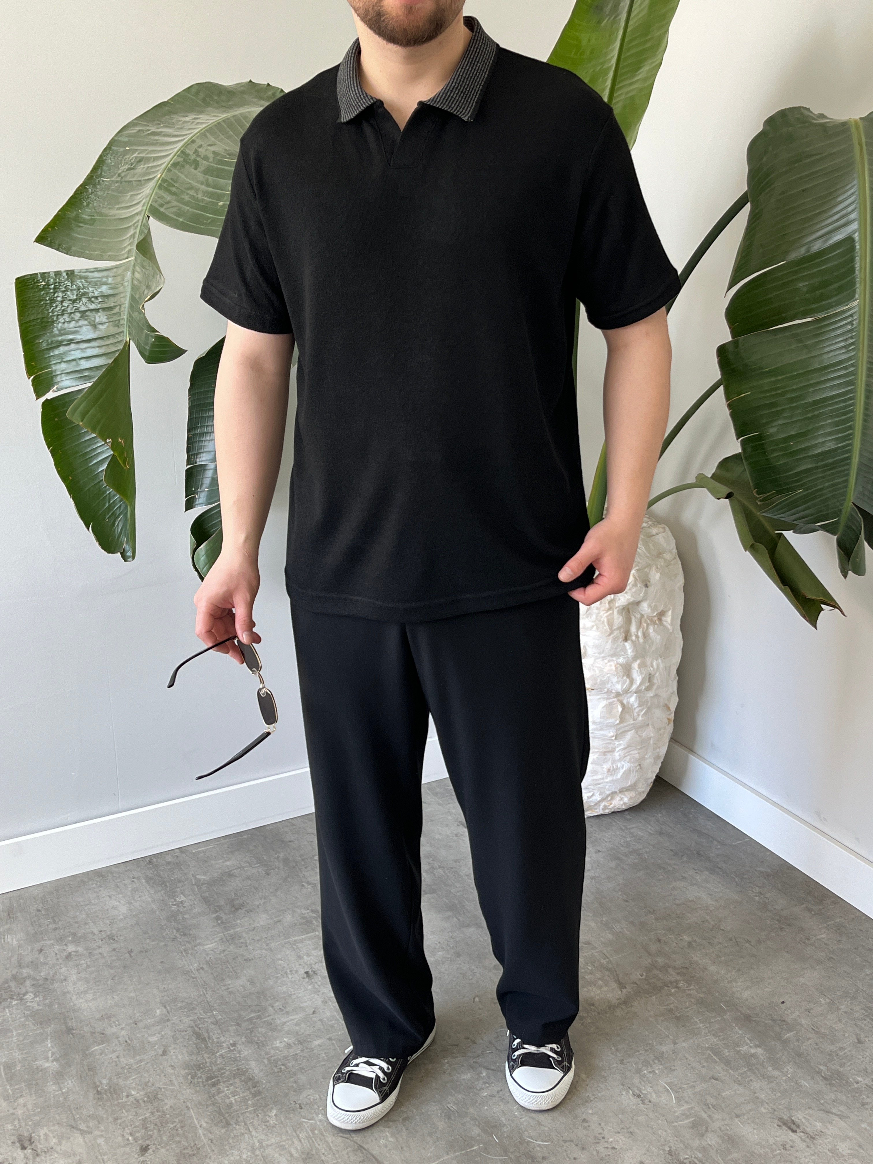Basic Polo Yaka Siyah   Tişört 