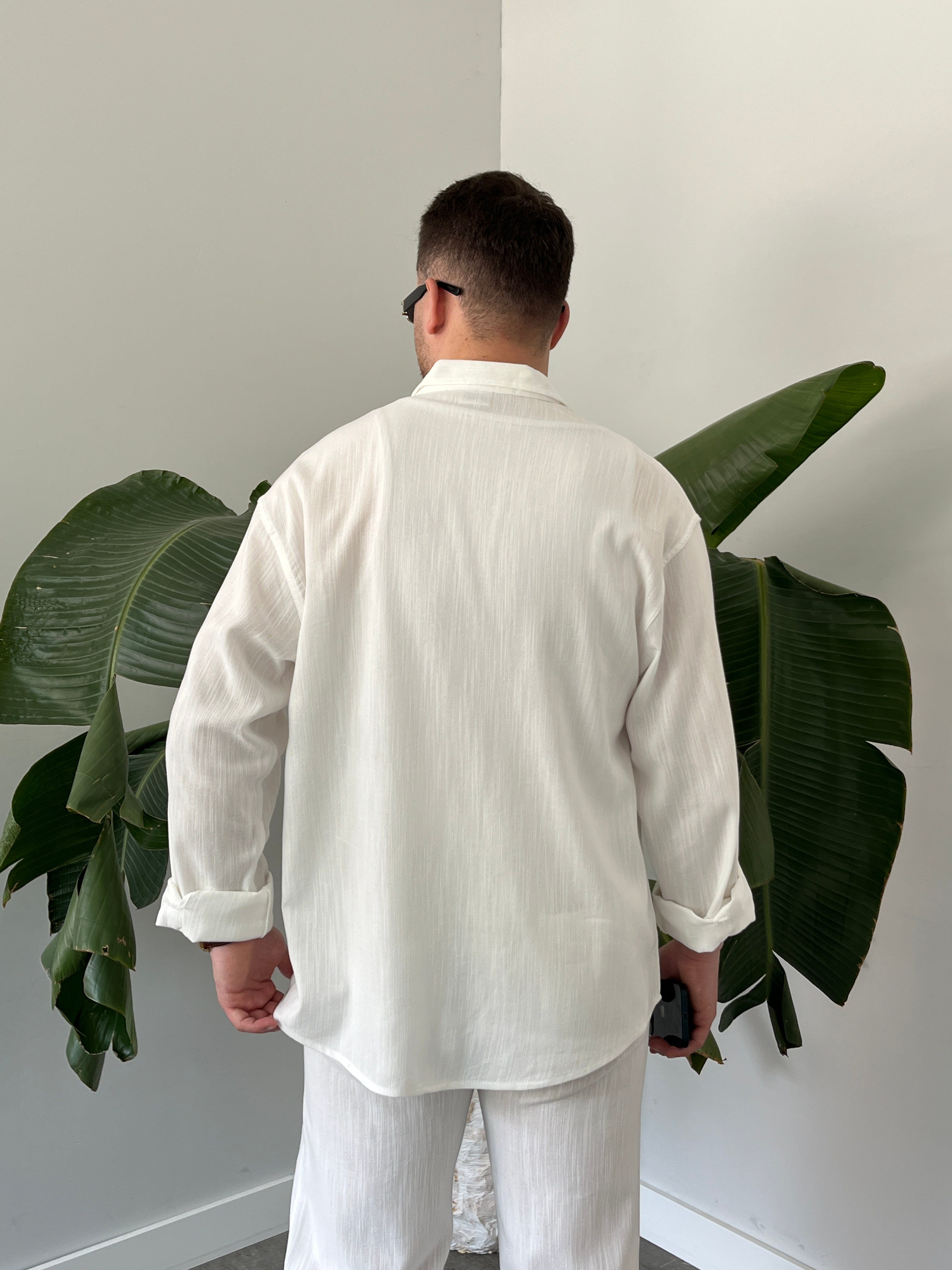Beyaz Serra Keten Oversize Takım