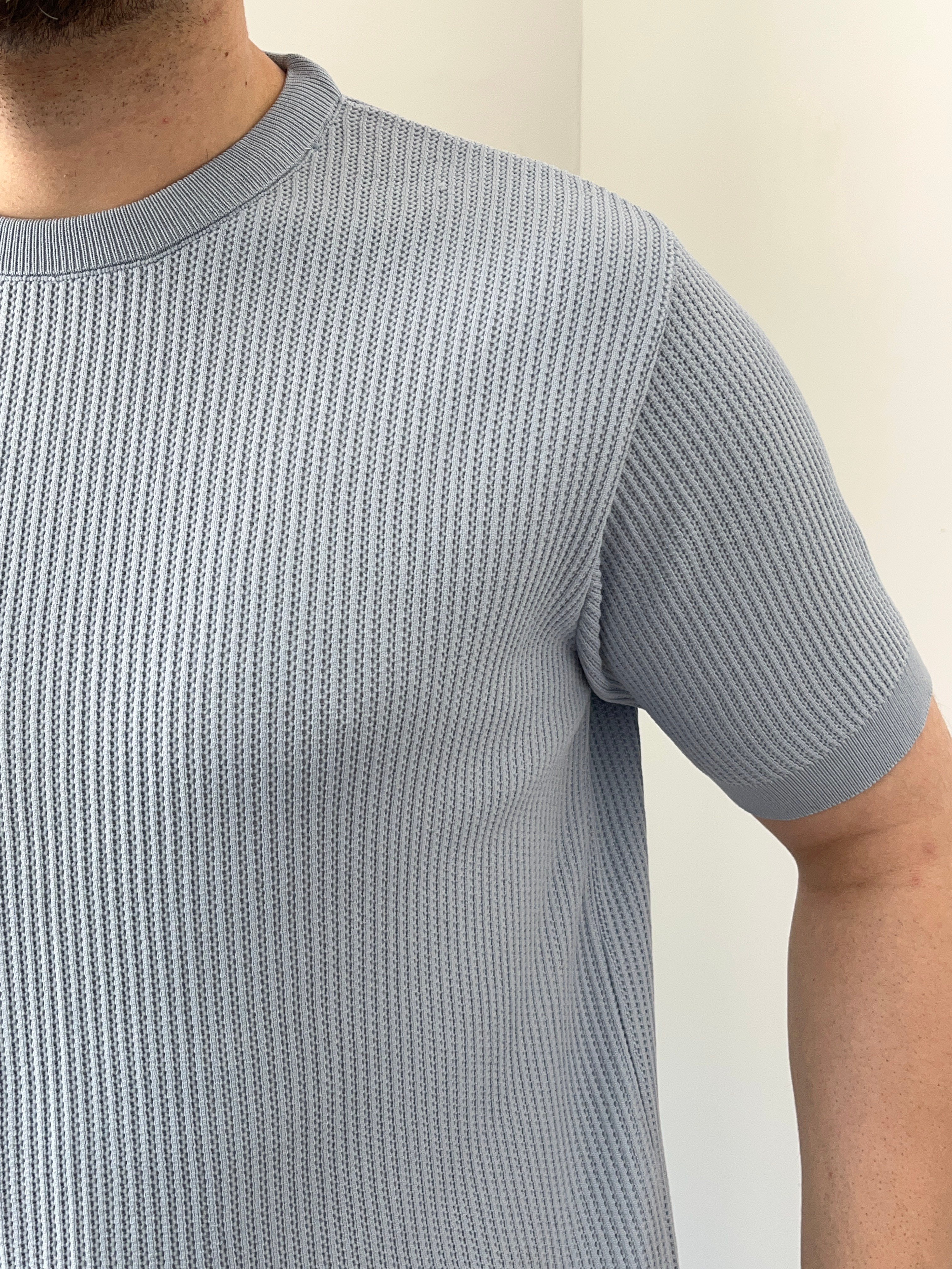 Bisiklet Yaka Örgü .Desen Triko Tshirt Bebe Mavi