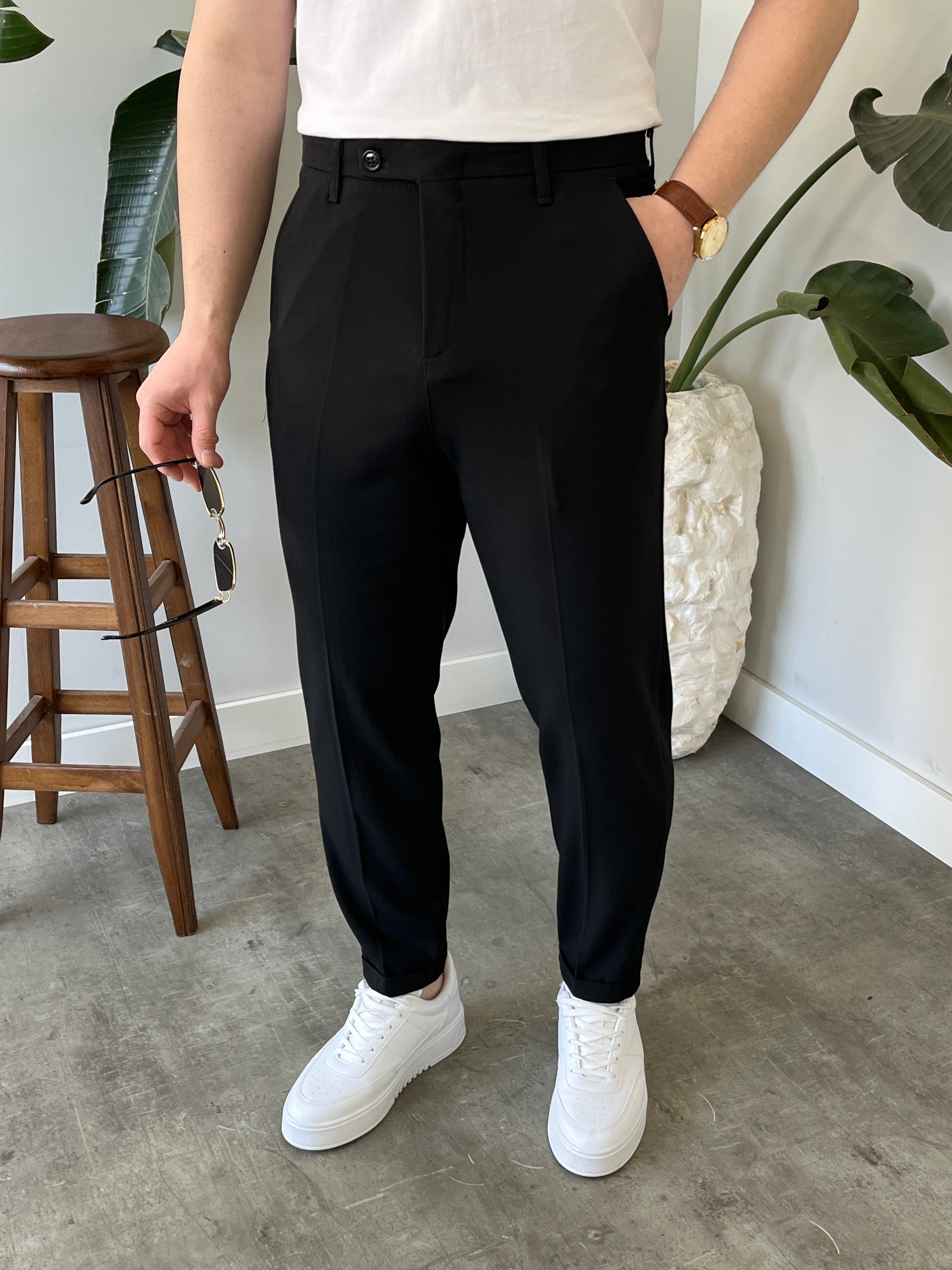 Boyfriend Siyah  Kumaş Pantolon