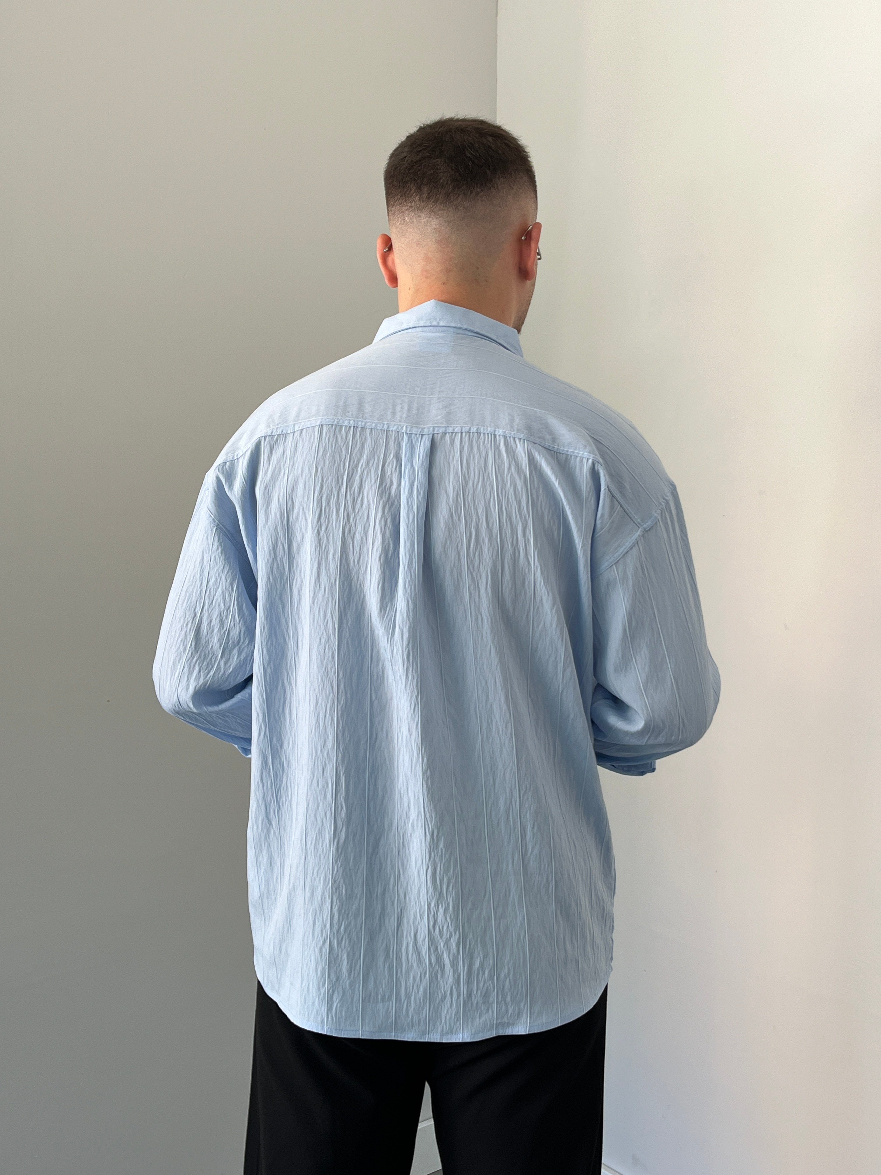 Çizgili Oversize Gömlek Bebe Mavi