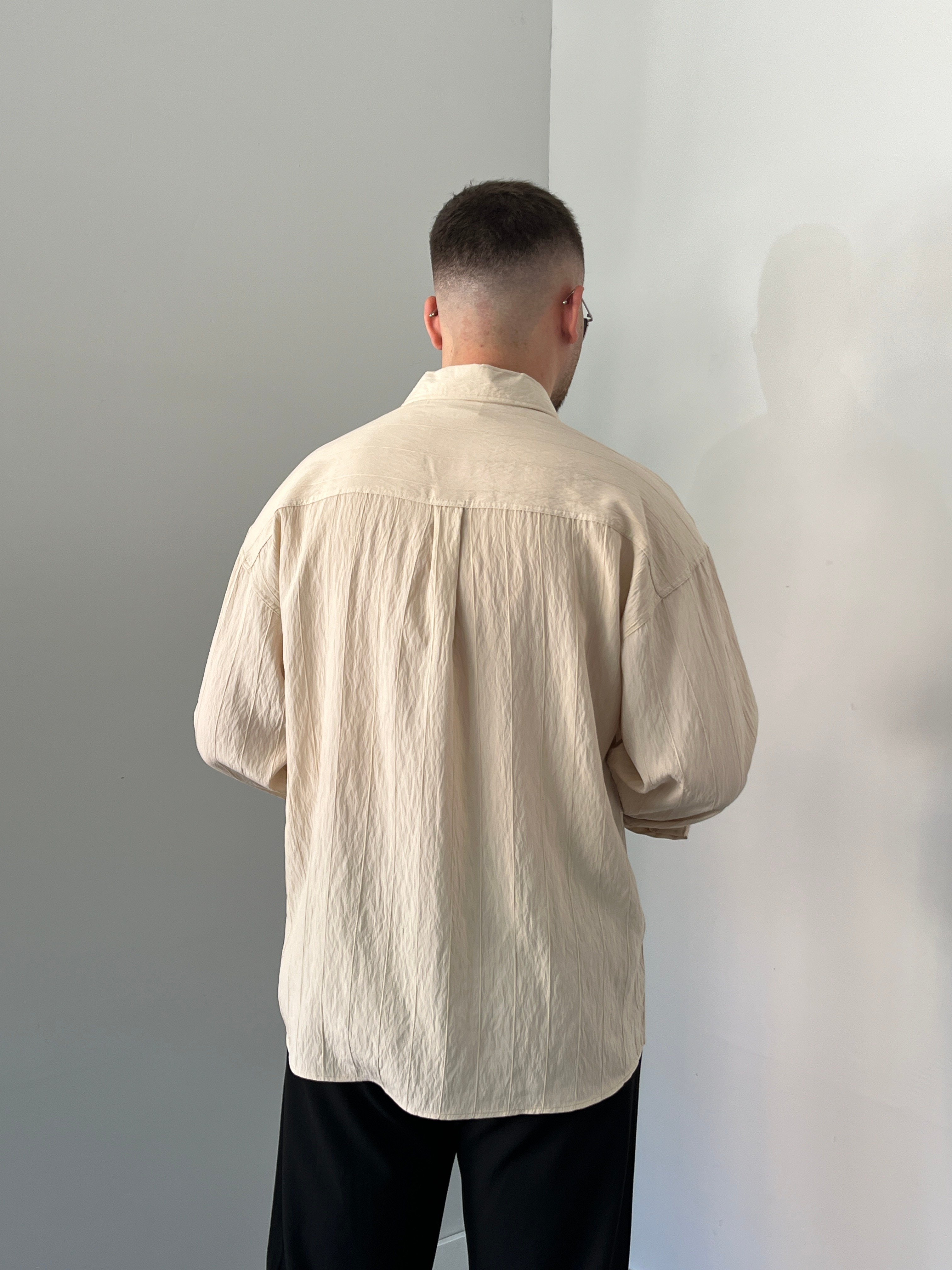 Çizgili Oversize Gömlek Krem