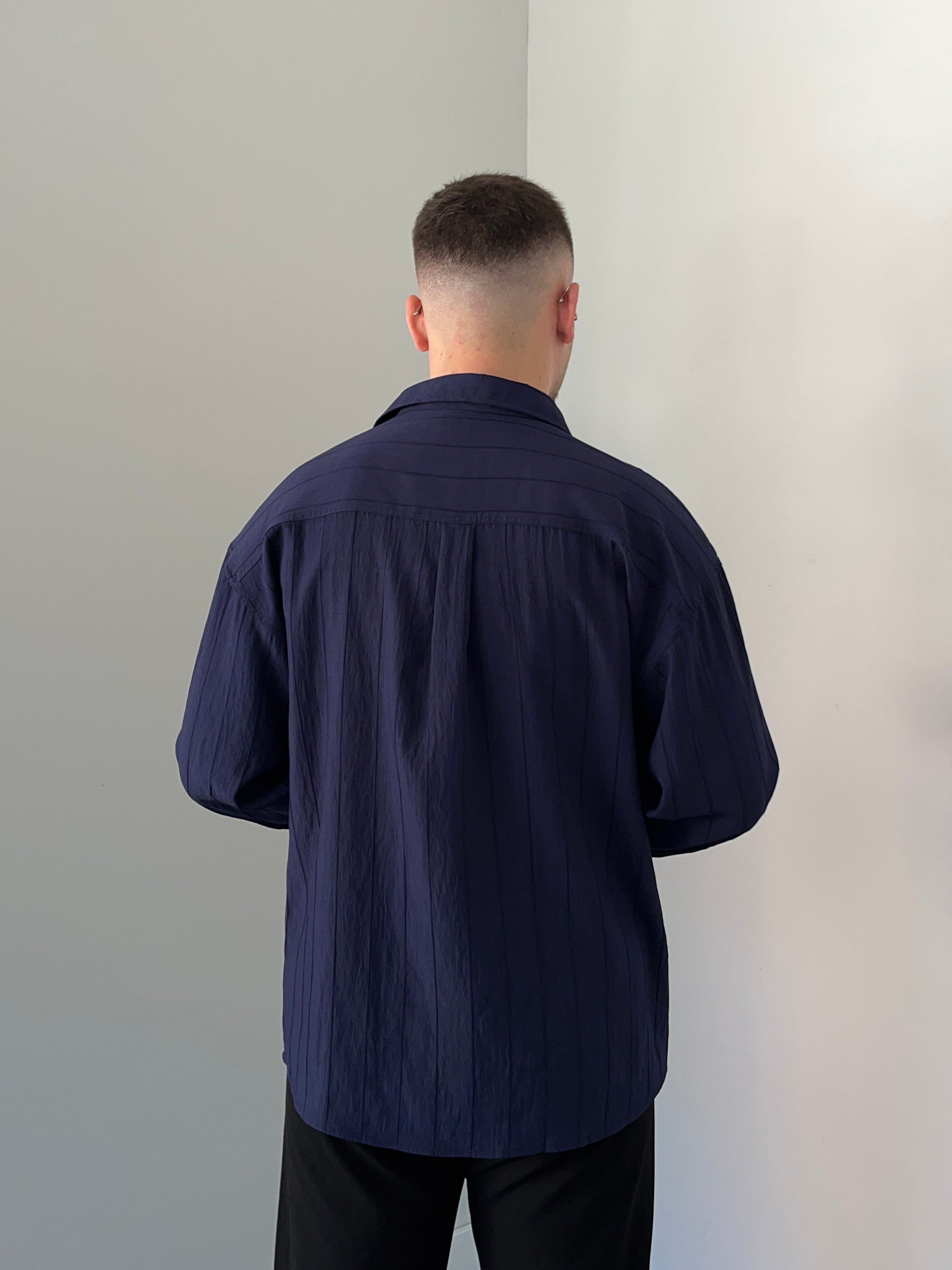 Çizgili Oversize Gömlek Lacivert