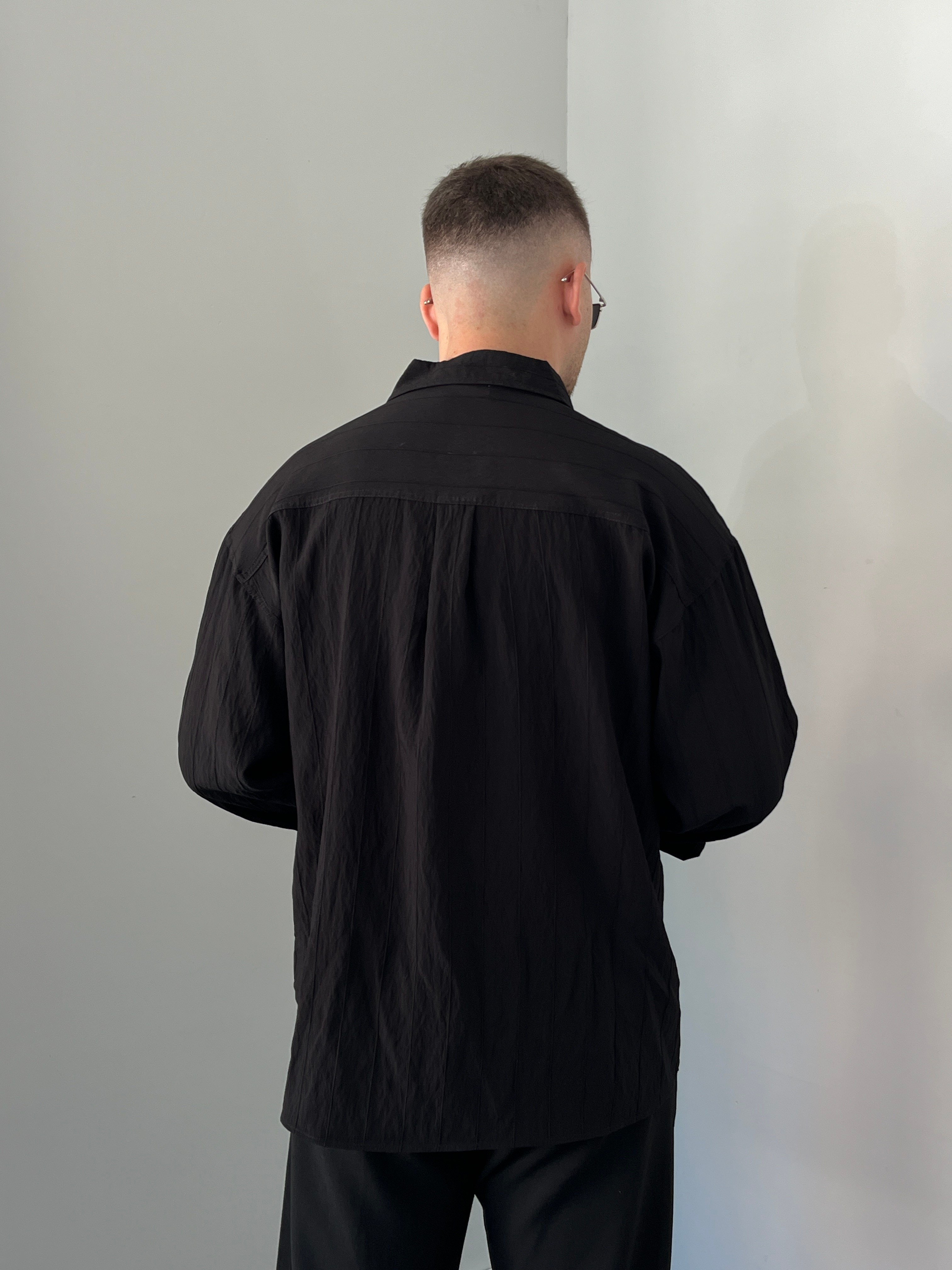 Çizgili Oversize Gömlek Siyah