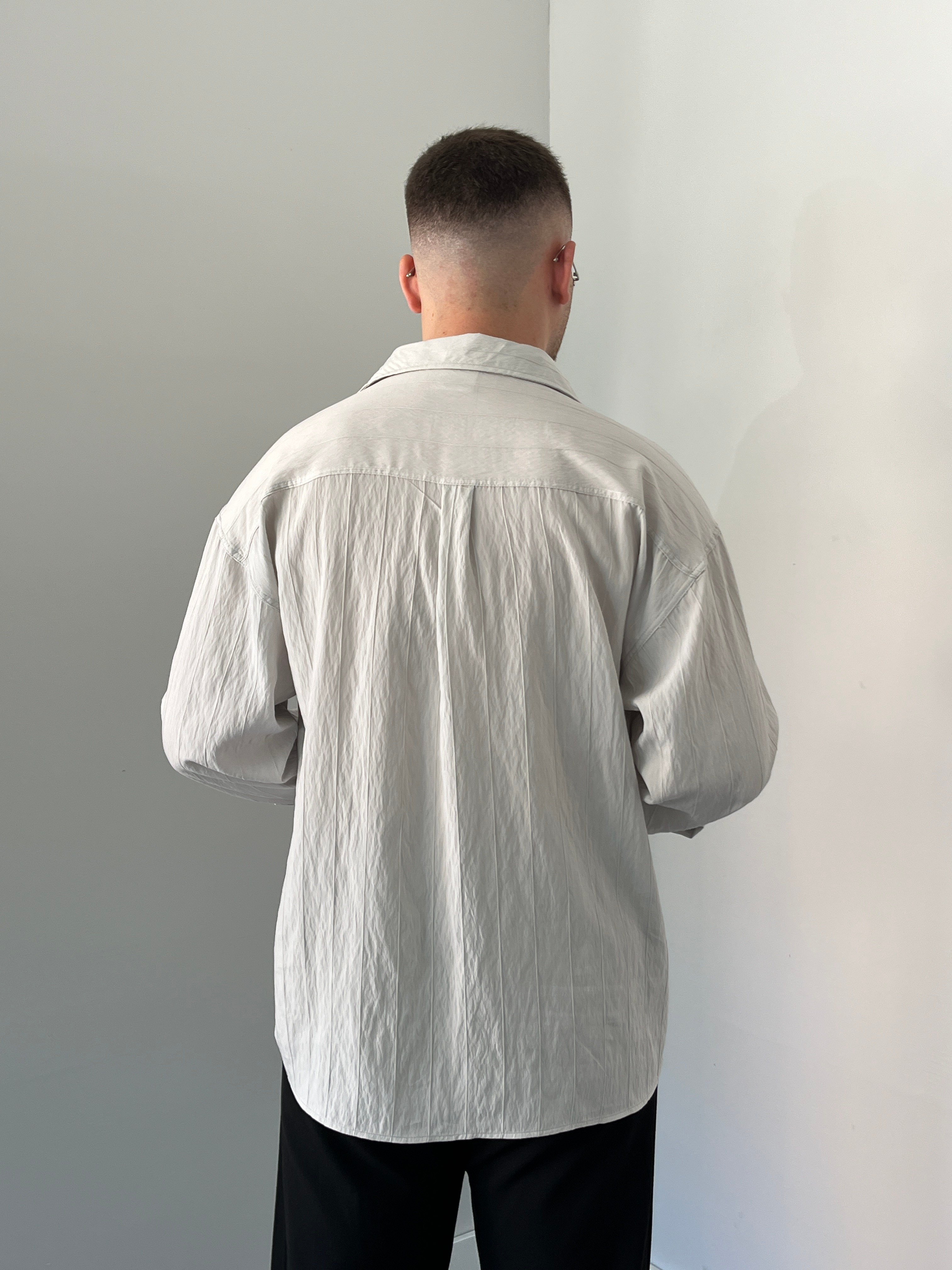 Çizgili Oversize Gömlek Taş Gri