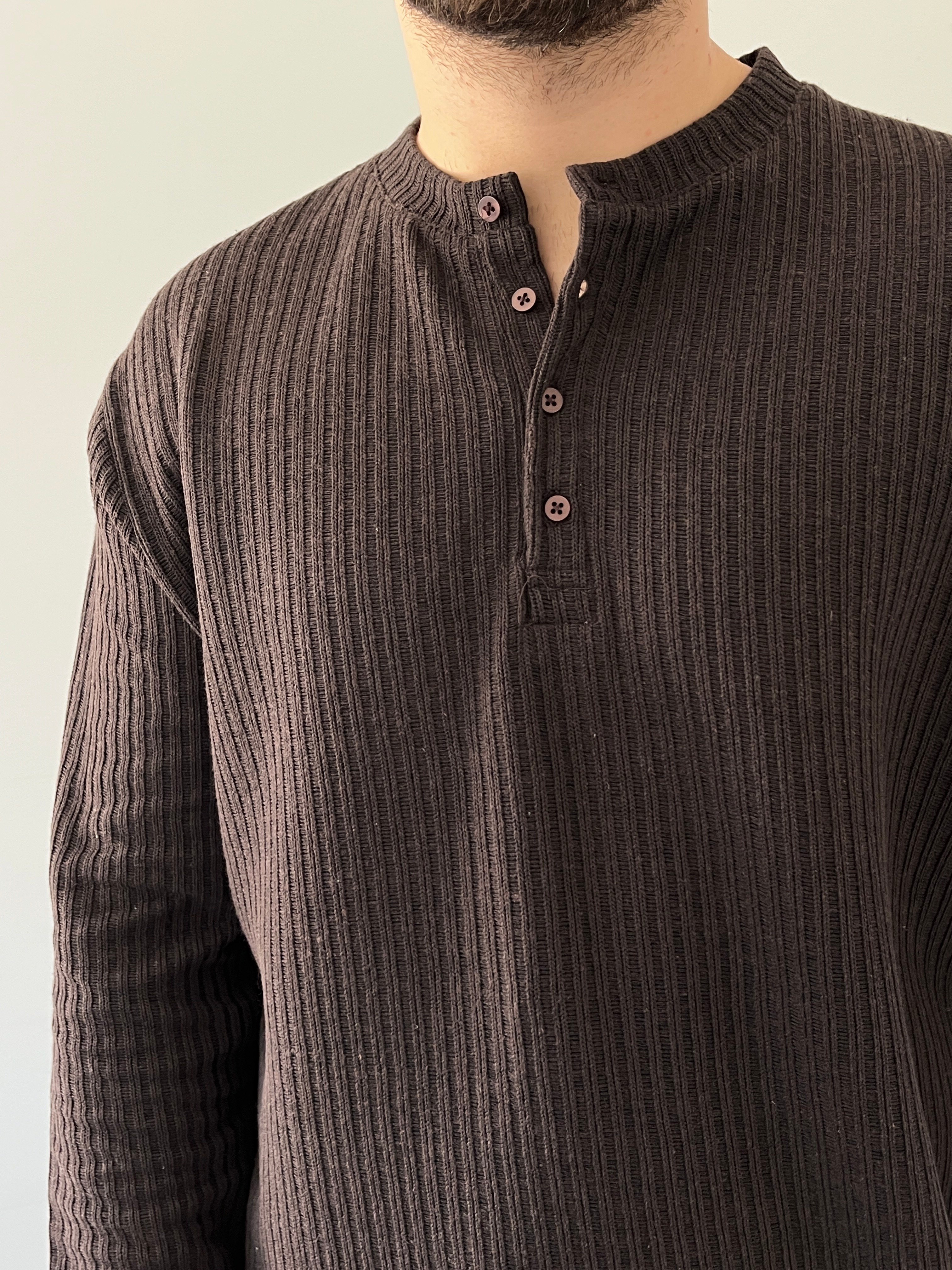 Düğmeli Fitilli İnce Sweatshirt Kahverengi