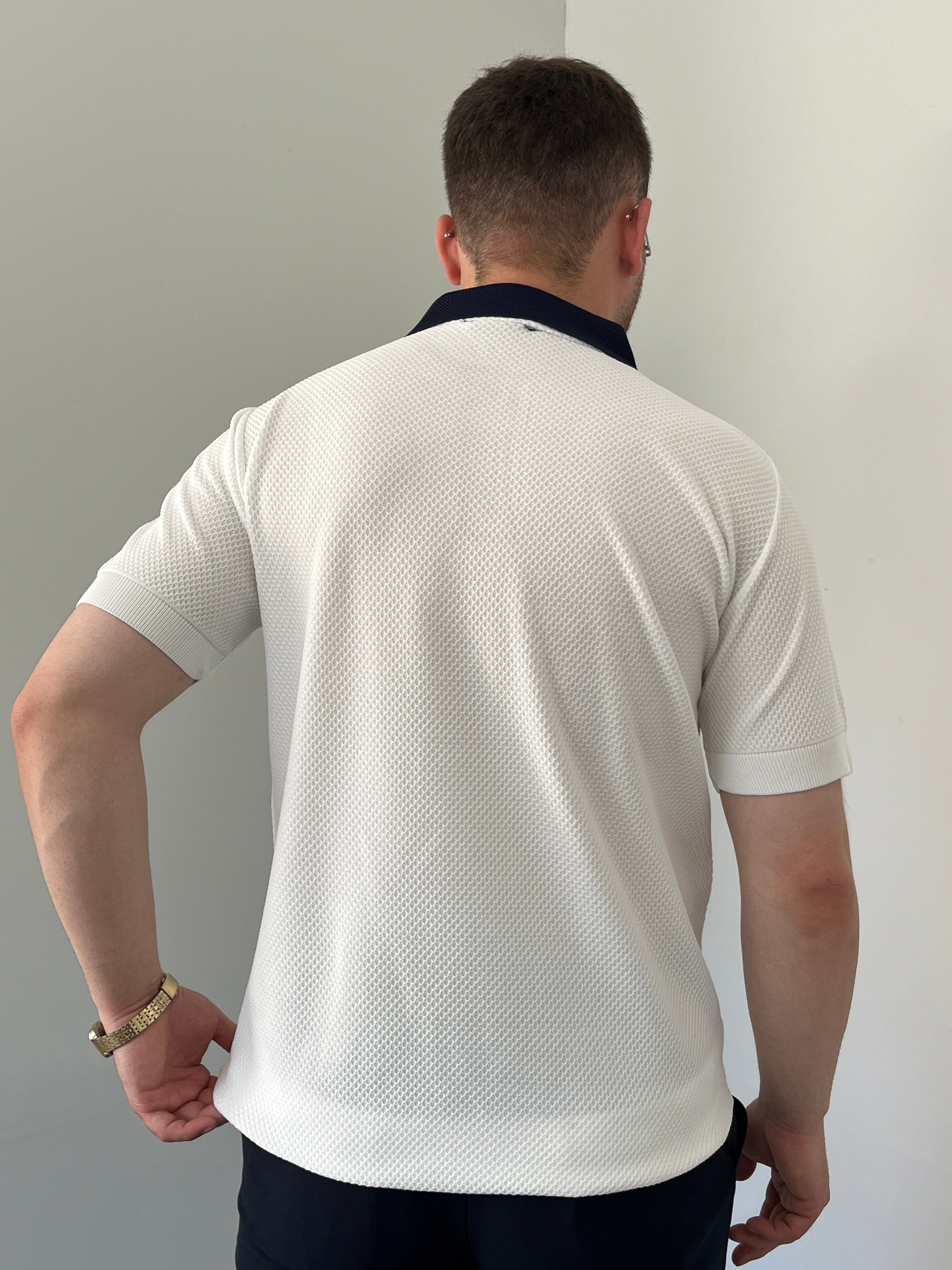 Düğmeli Polo Yaka Triko Tshirt Beyaz