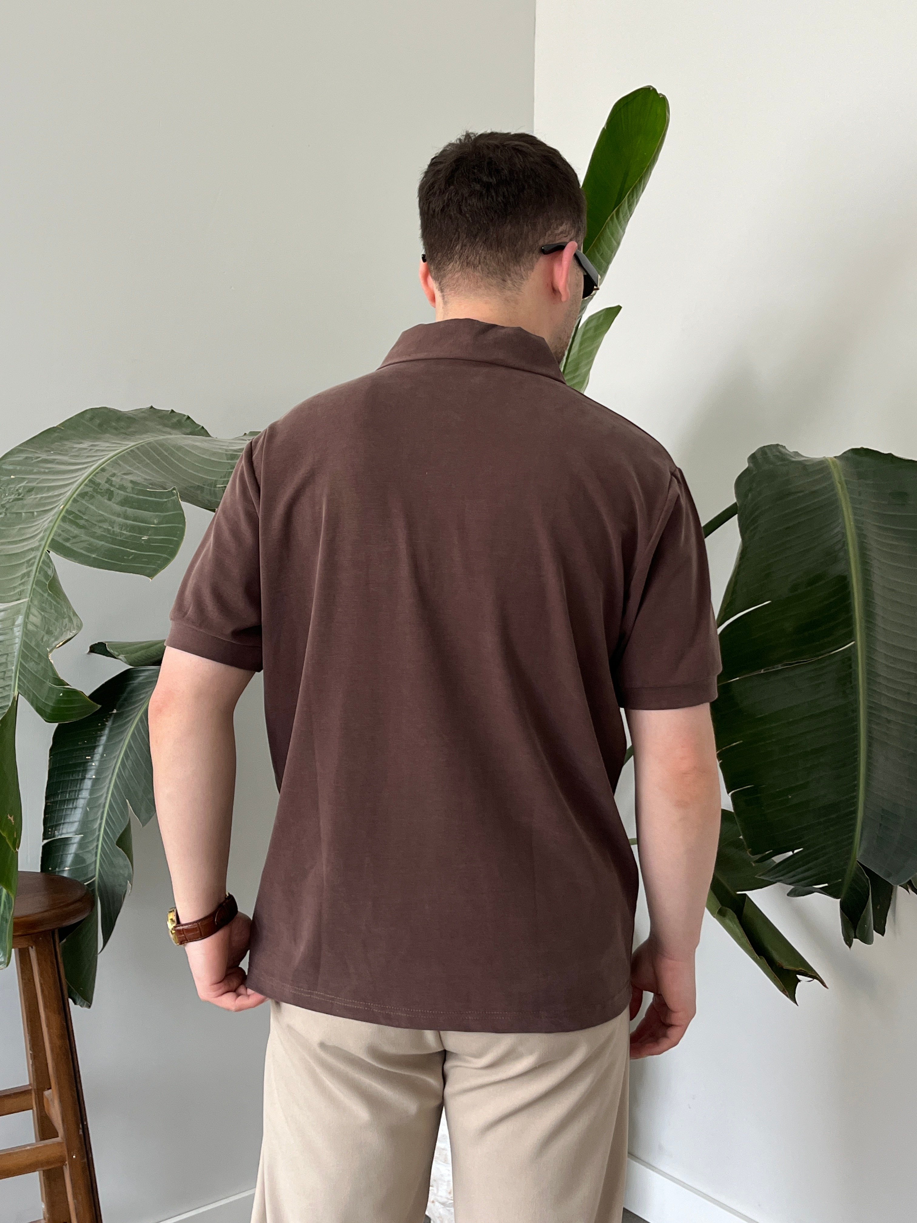 Kahverengi Modal Kumaş Basic Tişört 