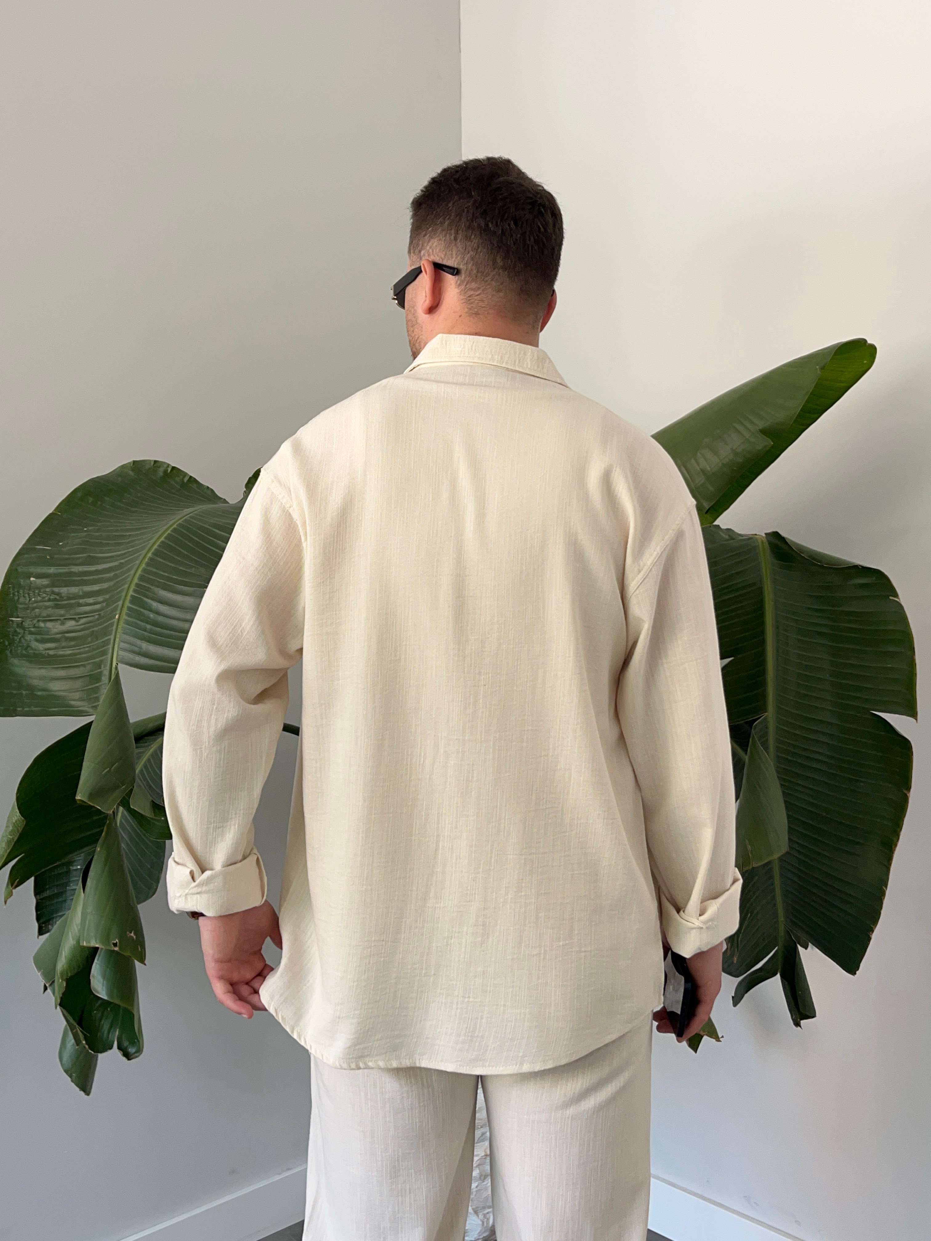 Krem Serra Keten Oversize Takım