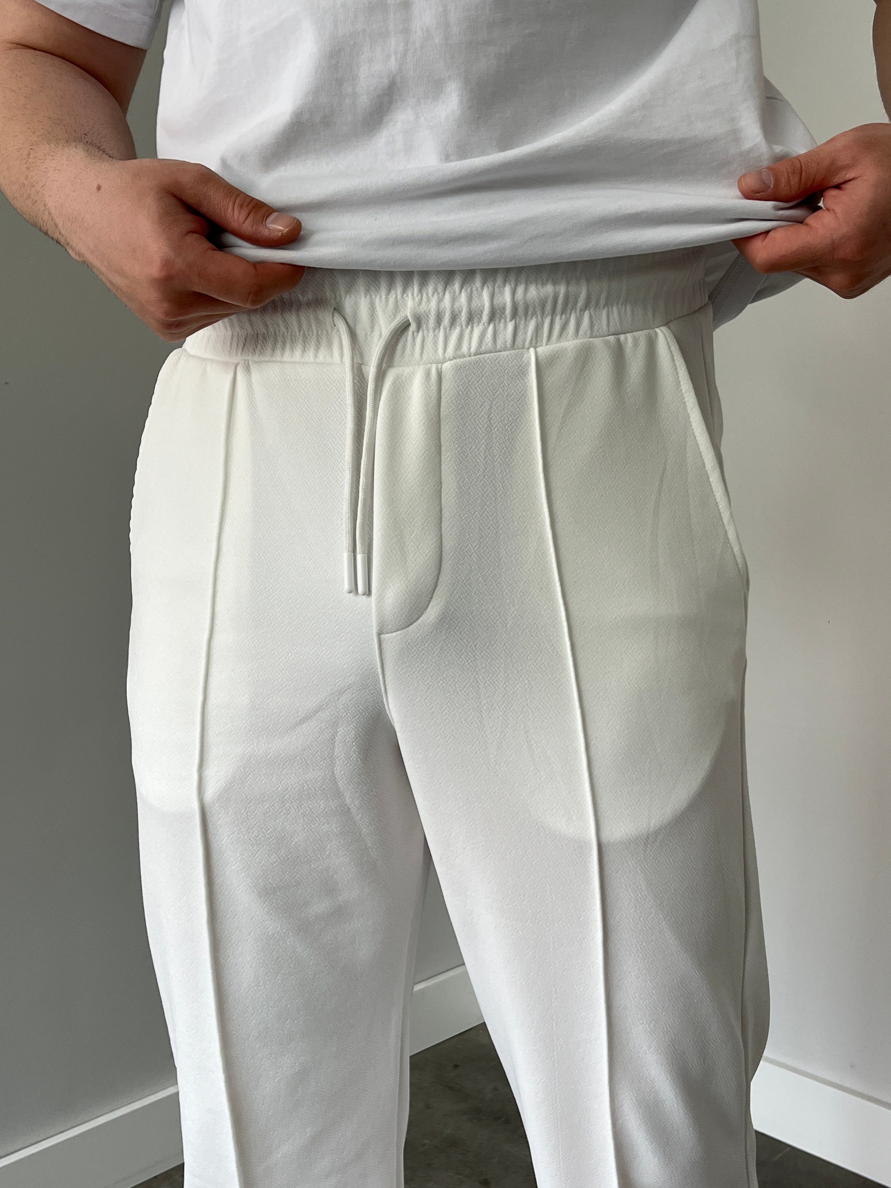 Krep Kumaş Baggy Pantolon Beyaz