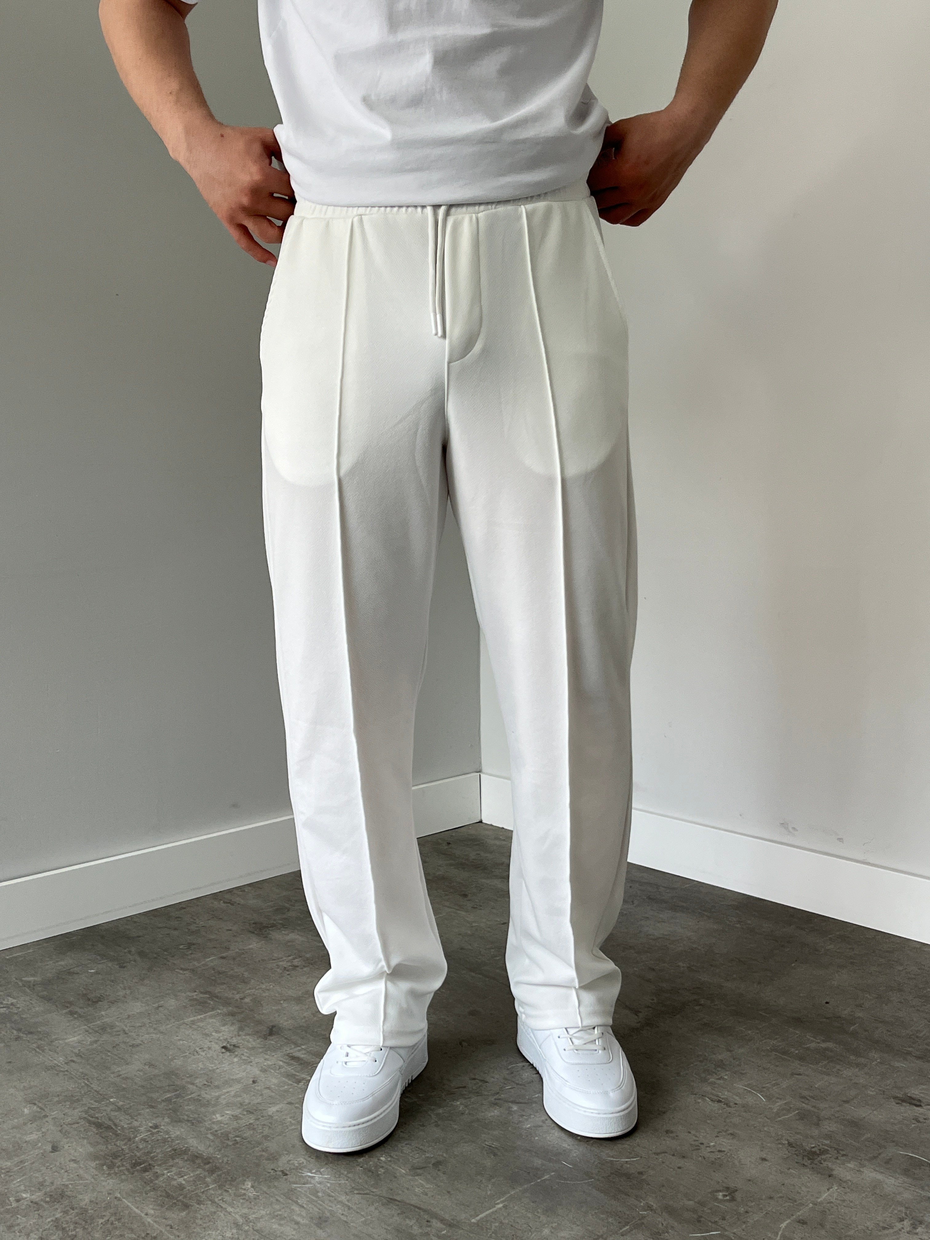 Krep Kumaş Baggy Pantolon Beyaz