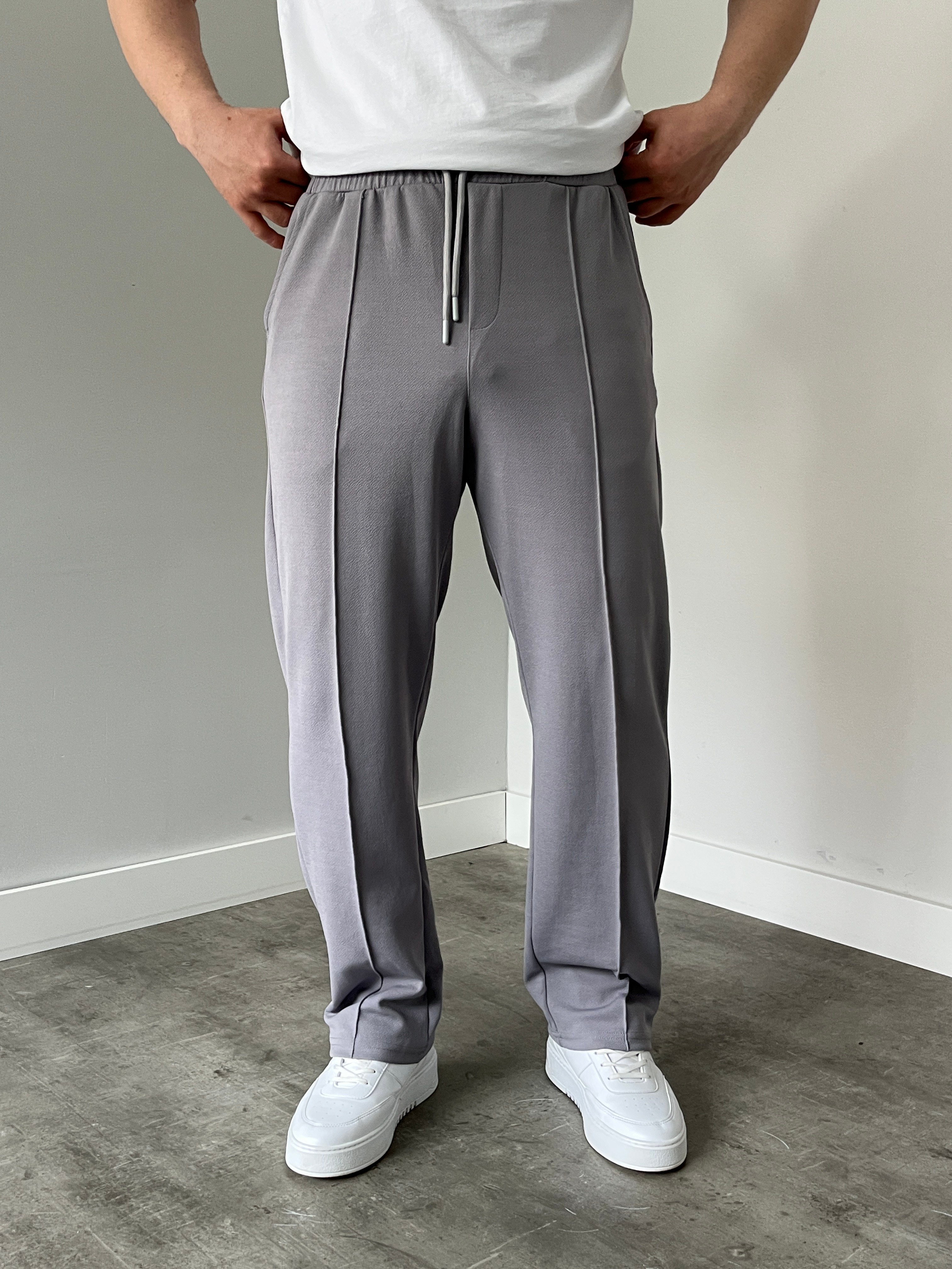 Krep Kumaş Baggy Pantolon Gri