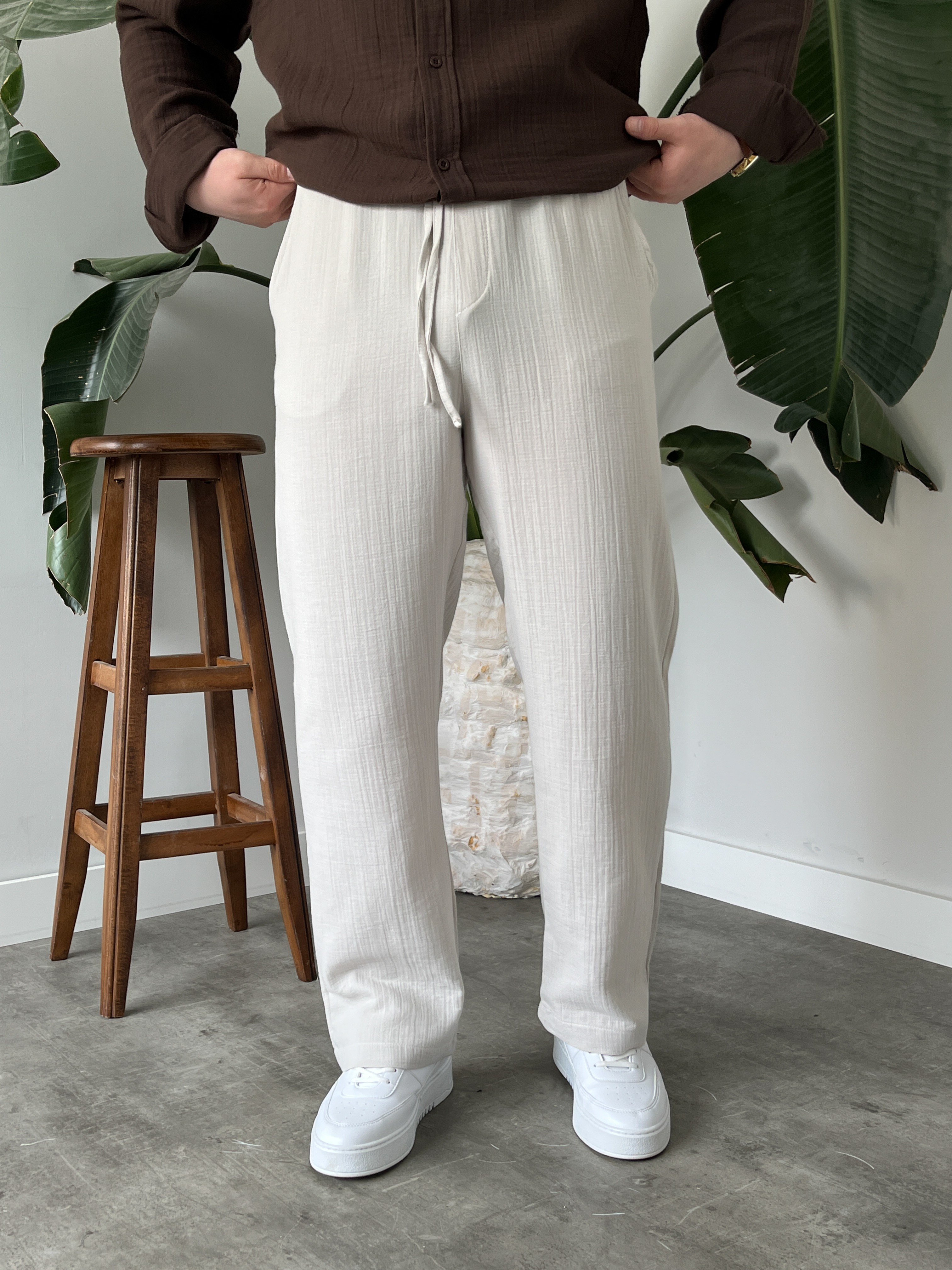 Müslim Kumaş Baggy Pantolon Taş Gri
