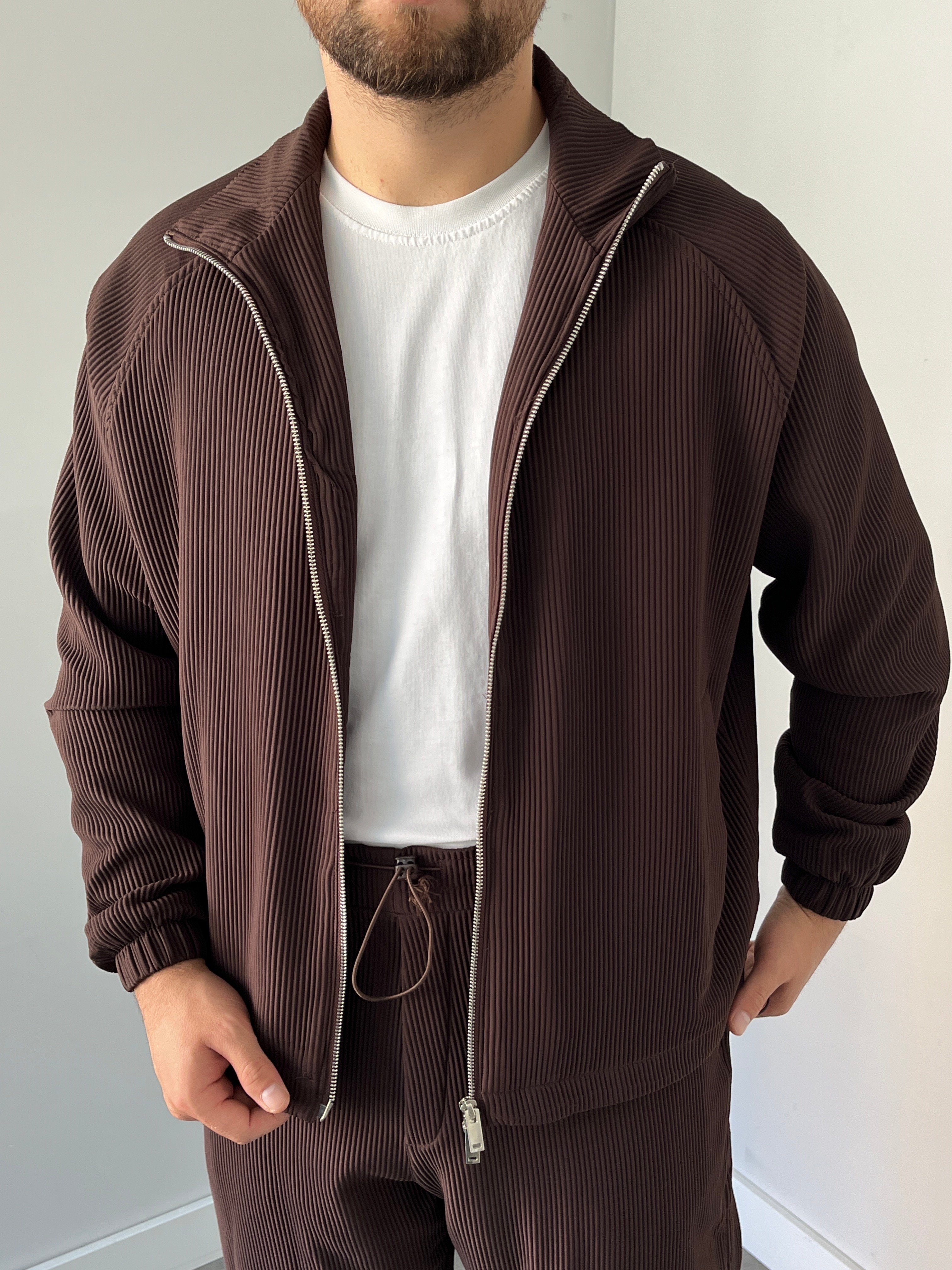 Oversize Fitilli Ceket Pantolon Kahverengi