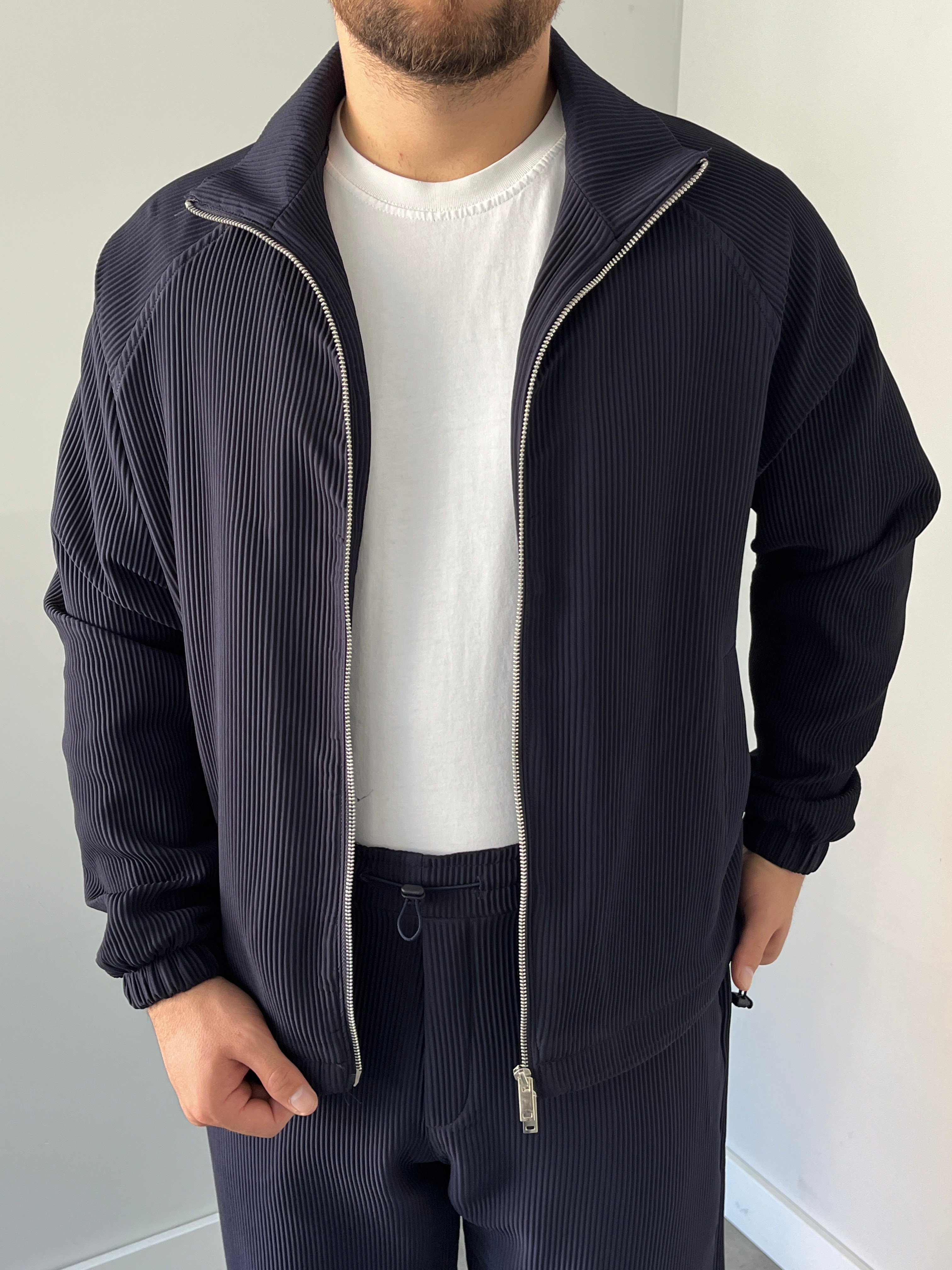 Oversize Fitilli Ceket Pantolon Lacivert