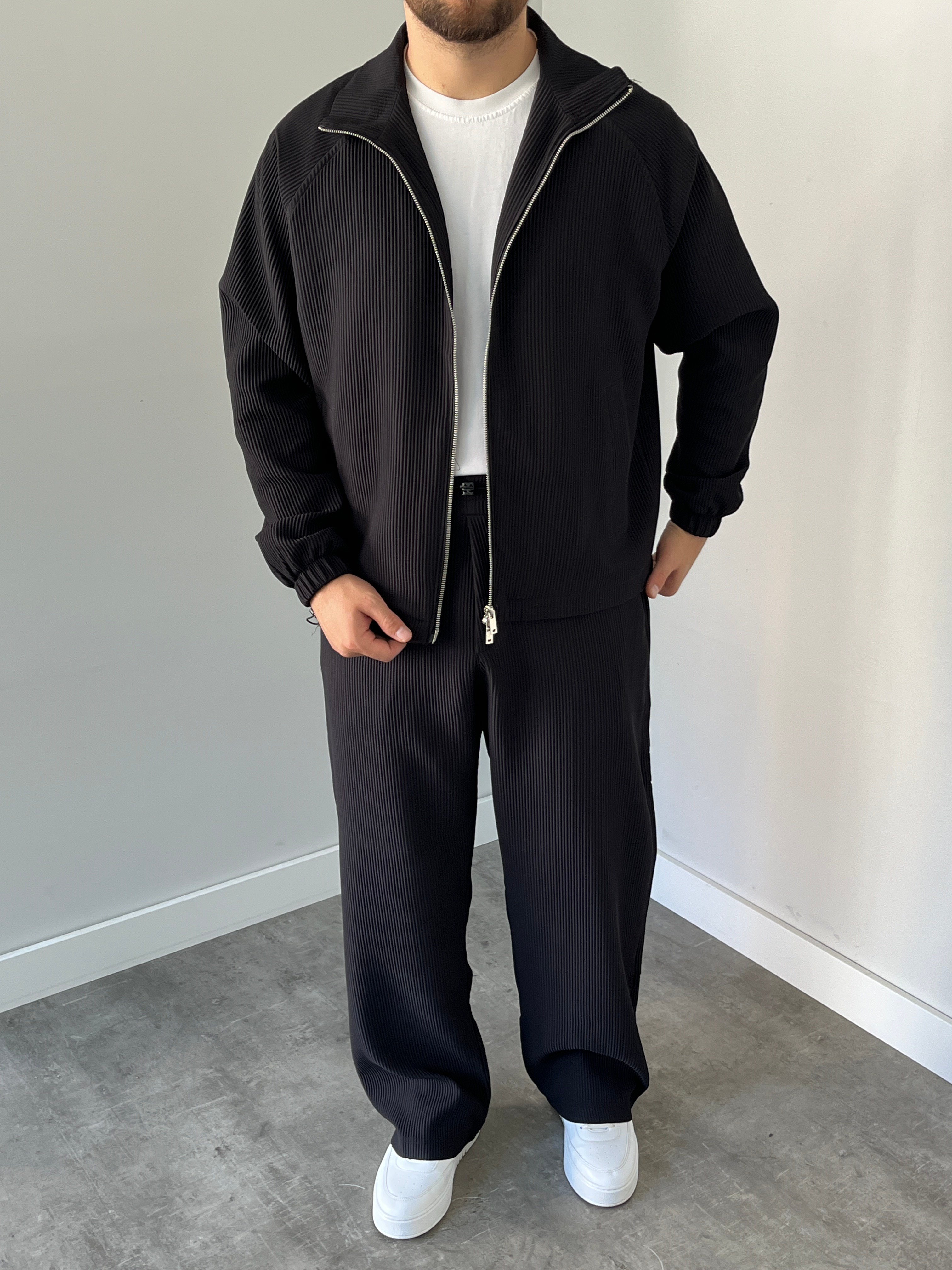 Oversize Fitilli Ceket Pantolon Siyah