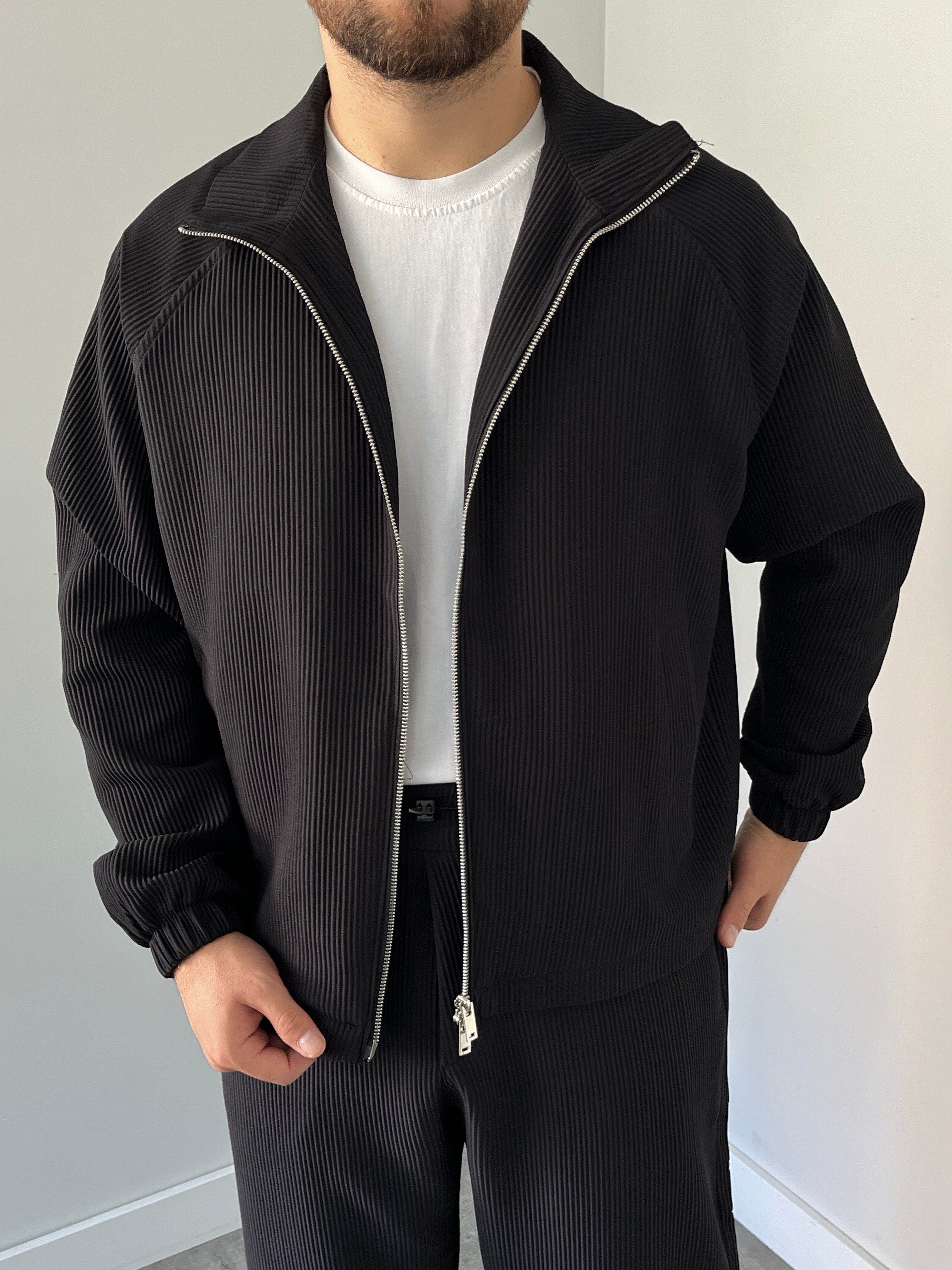 Oversize Fitilli Ceket Pantolon Siyah
